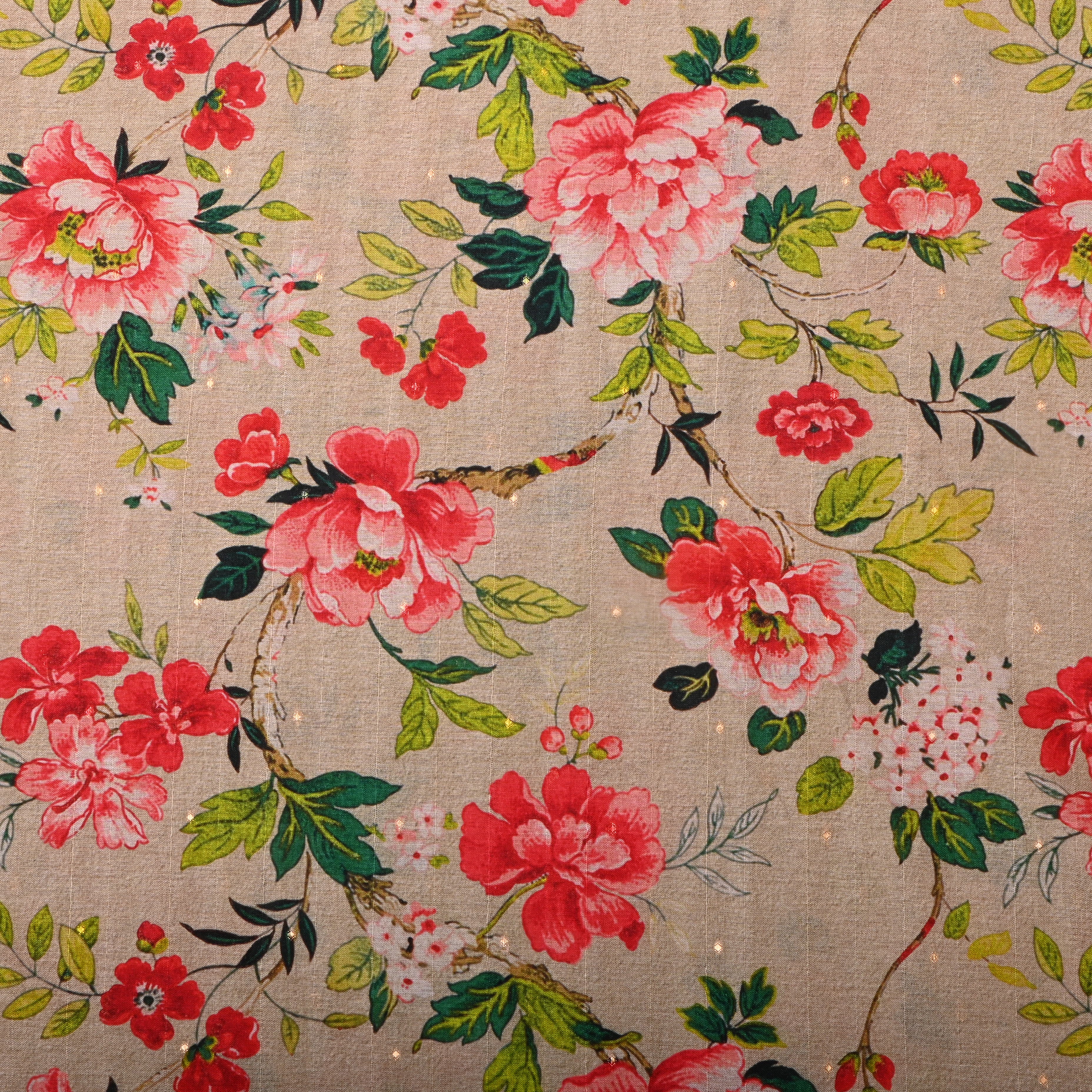 Beige Tussar Fabric With Floral Digital Prints