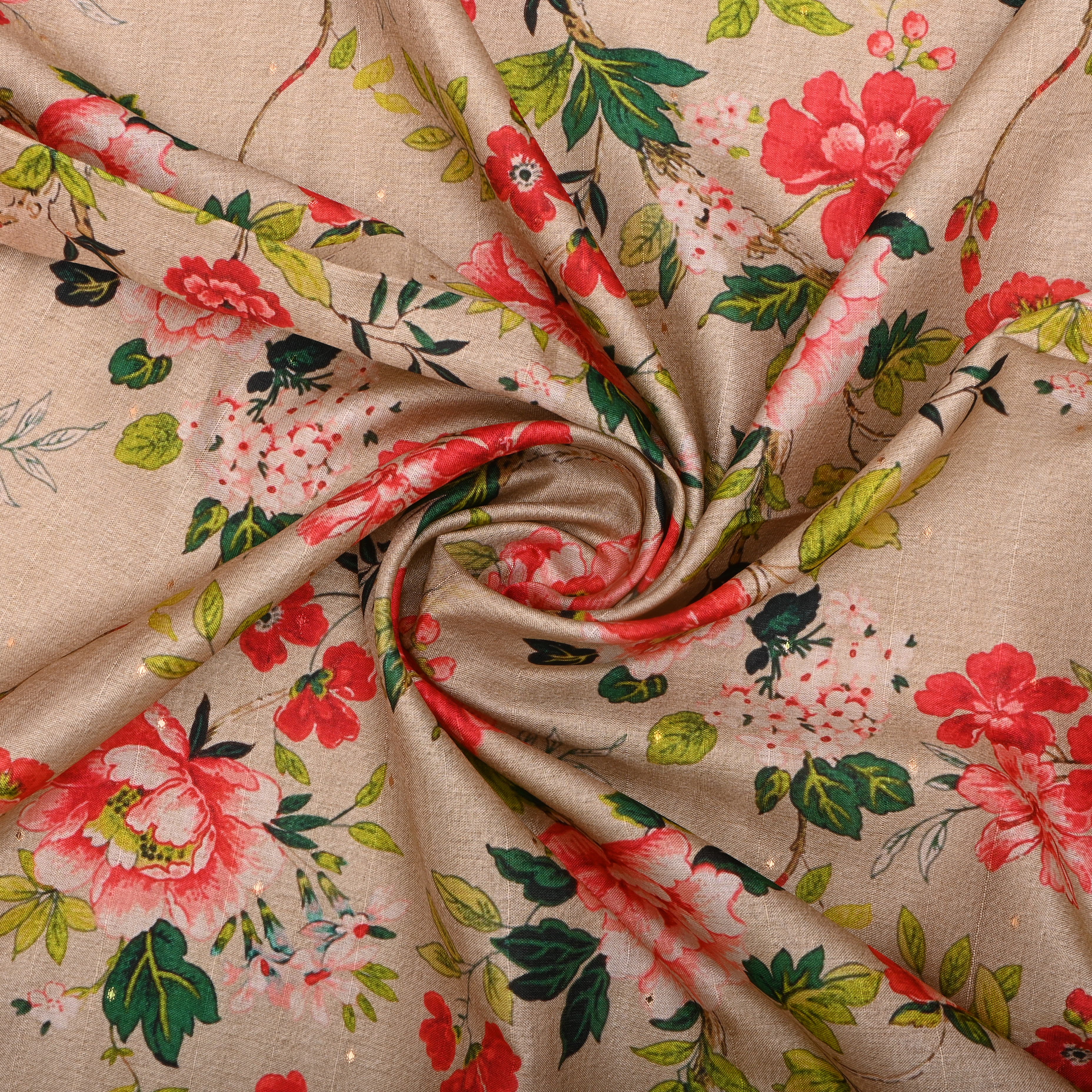 Beige Tussar Fabric With Floral Digital Prints