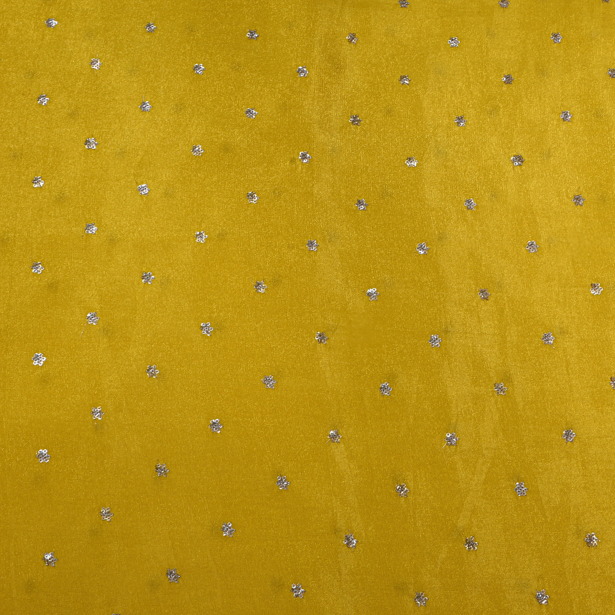 Citron Yellow Silver Sequin Floral Butti Tissue Fabric