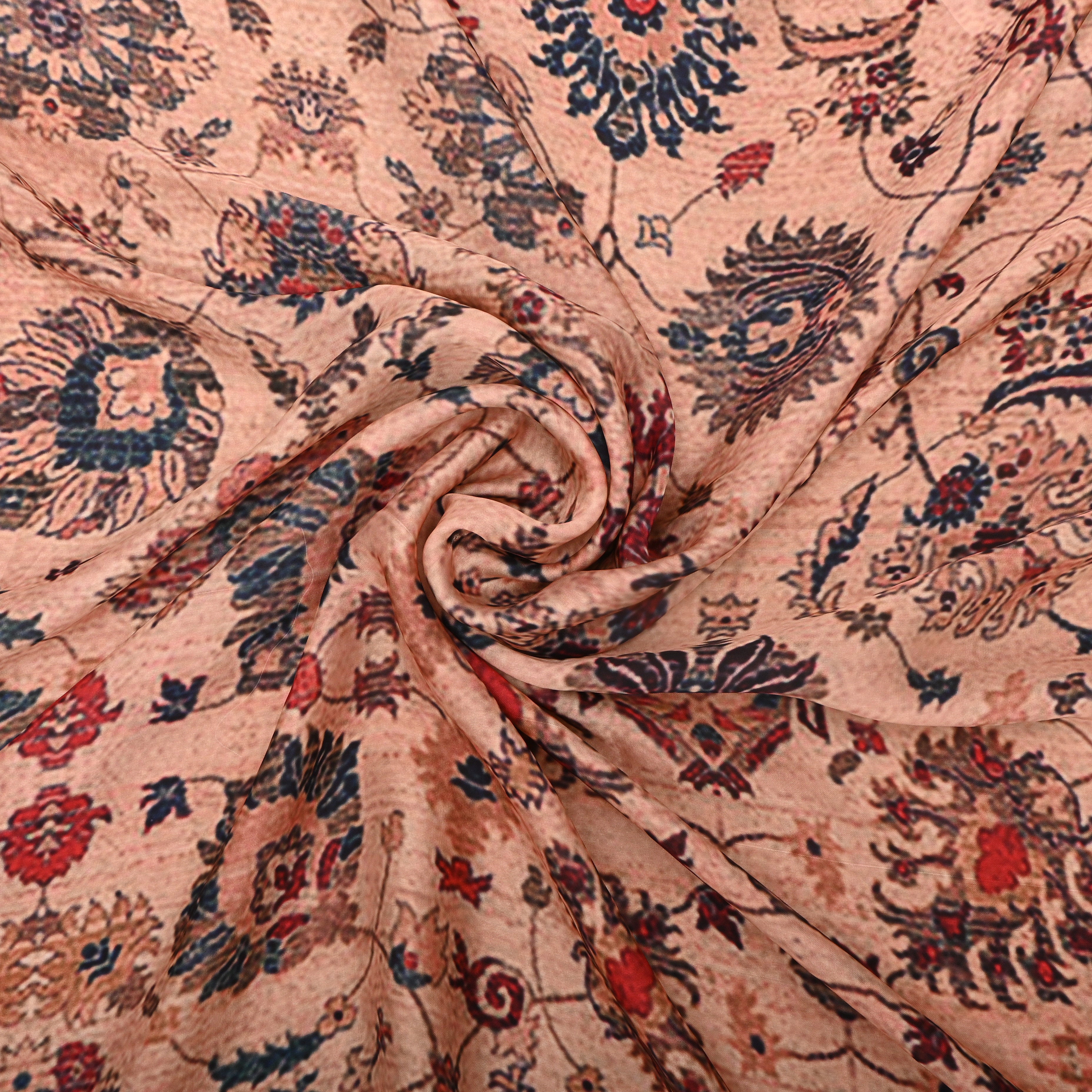 Beige Silk Fabric With Floral Prints