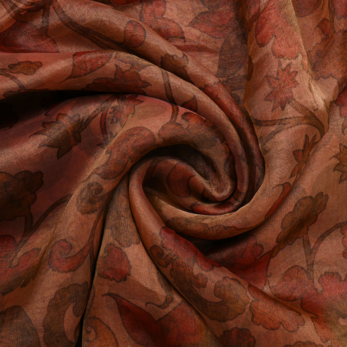 Cinnamon BrownFloral Jaal Print Organza Tissue Fabric