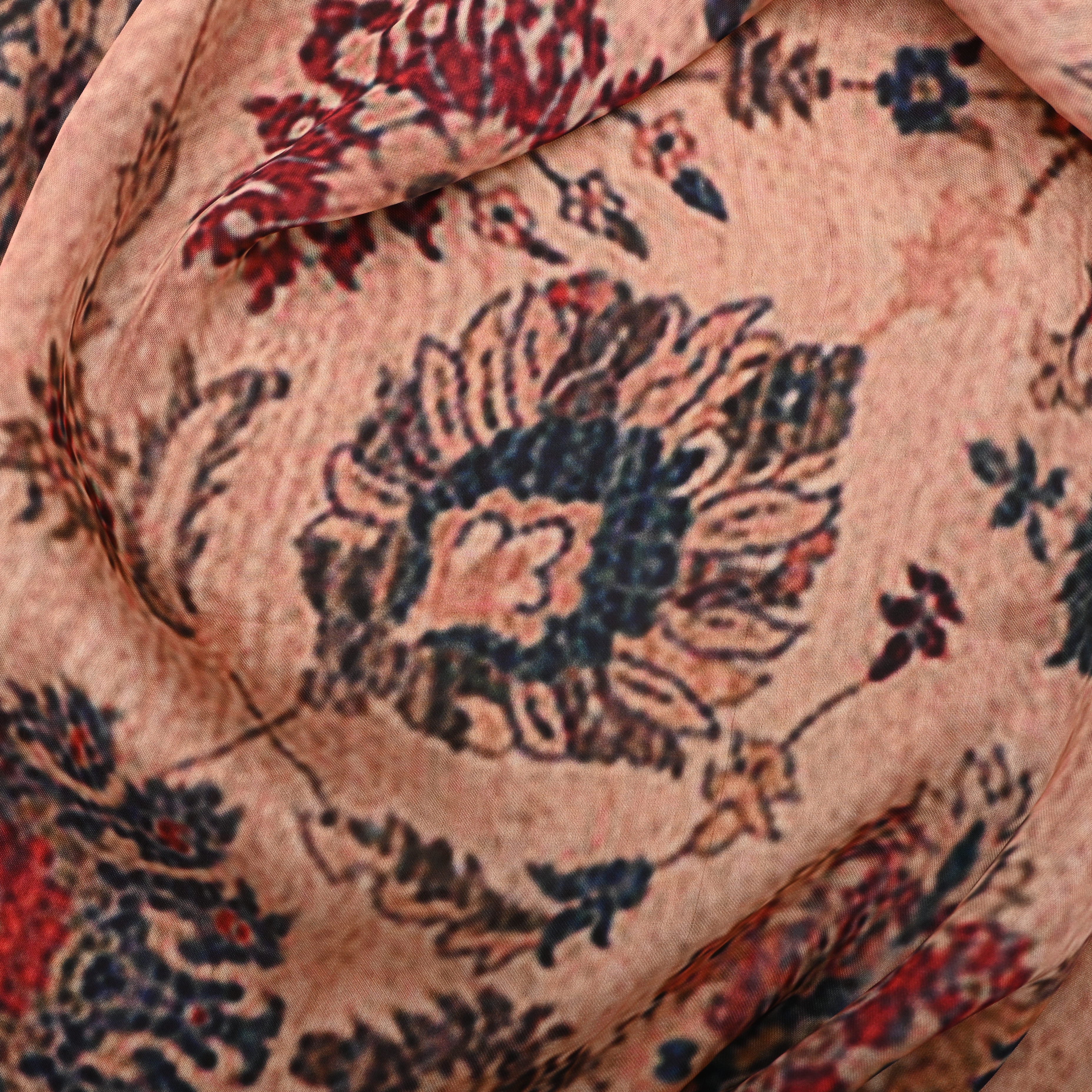 Beige Silk Fabric With Floral Prints