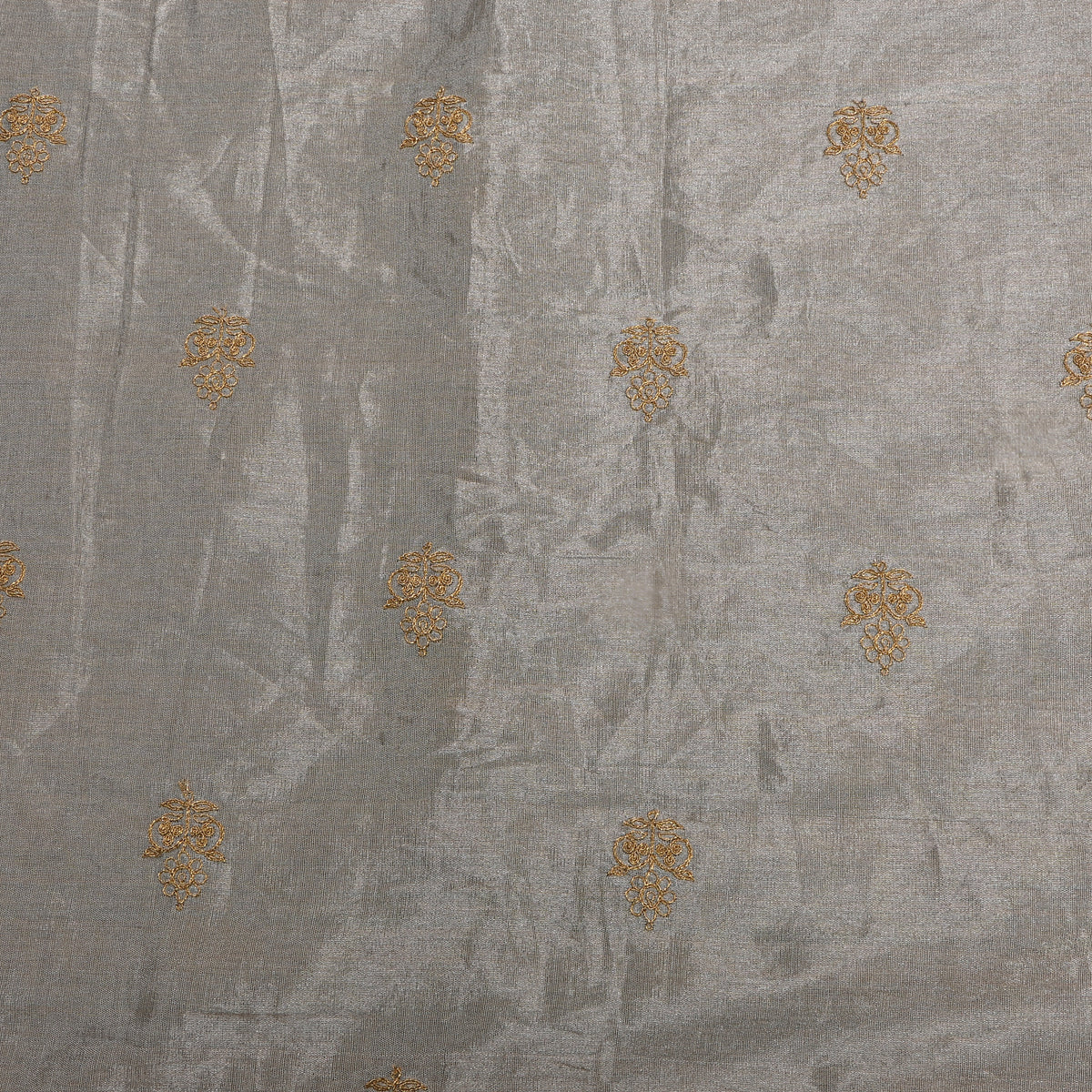 Dark Grey With Gold Zari Butti Tissue Fabric