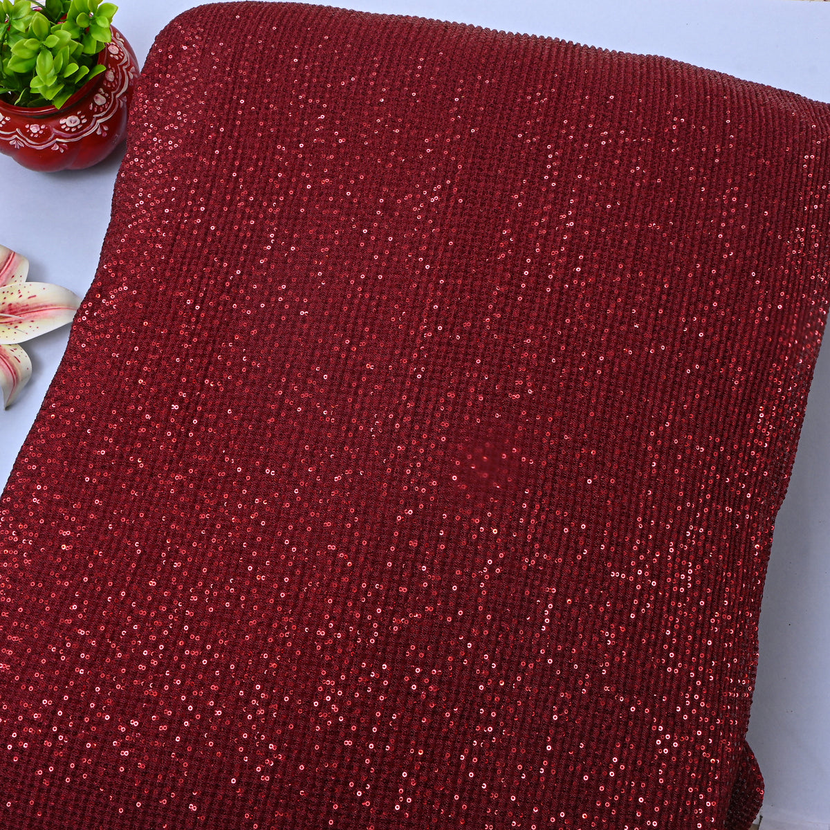 Red Sequin Embroidery Net Fabric