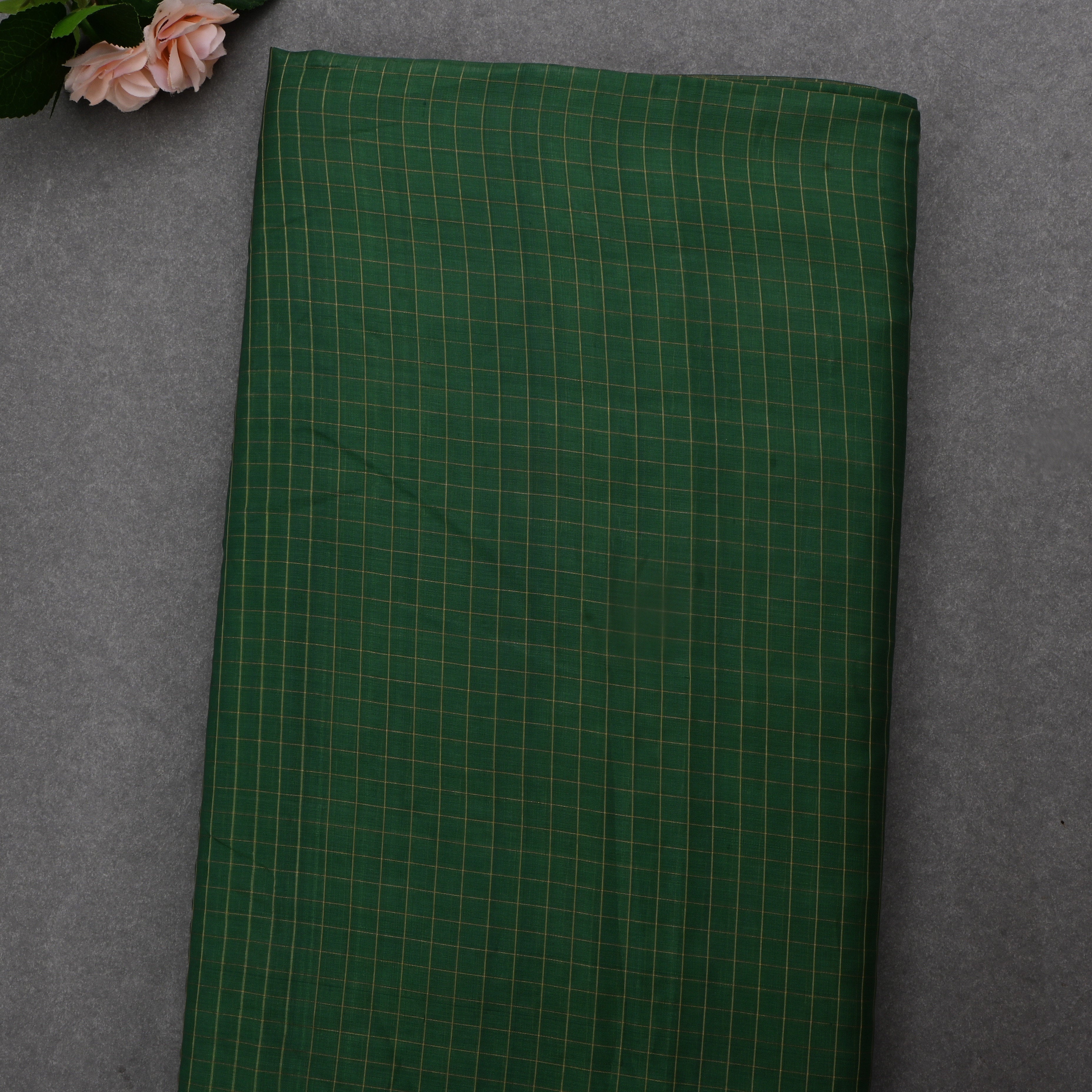 Everglade Green Jamawar Silk Fabric With Checks Pattern