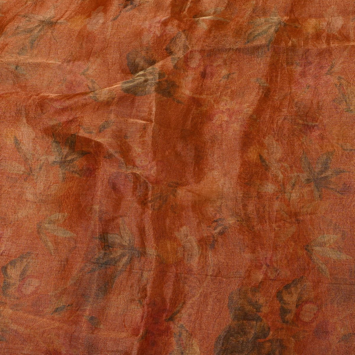 Amber Brown Floral Print Organza Tissue Fabric