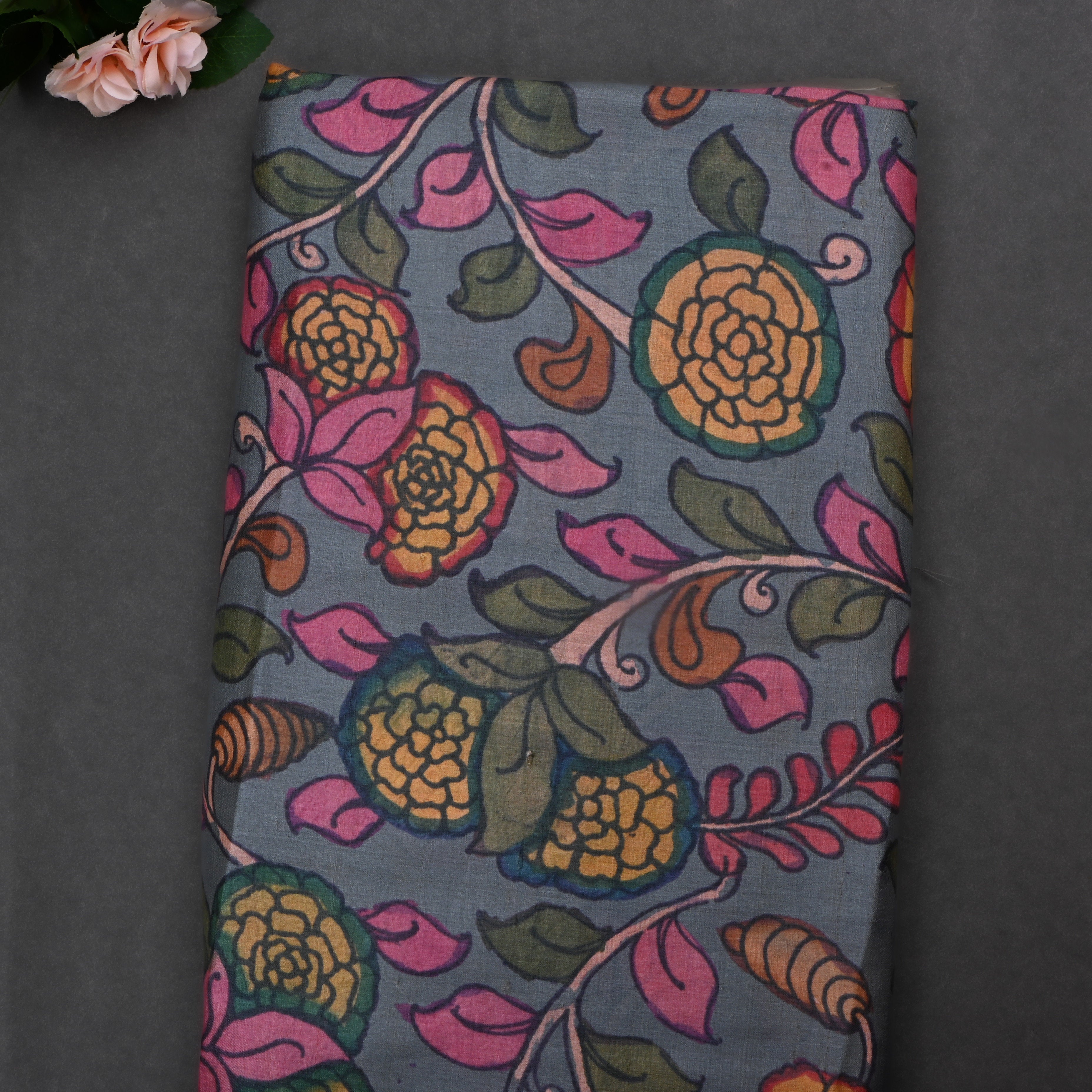 Medium Gray Tussar Fabric With Digital Print