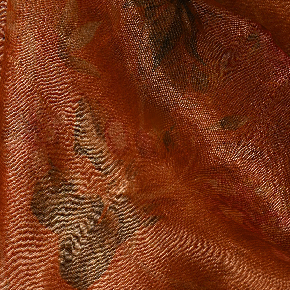 Amber Brown Floral Print Organza Tissue Fabric