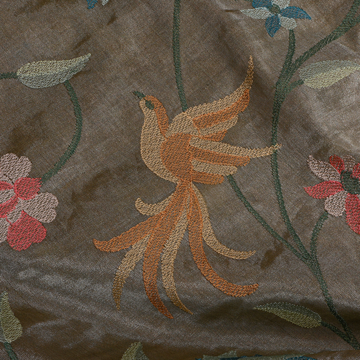 Grey Tissue Fabric With Bird And Floral Jaal