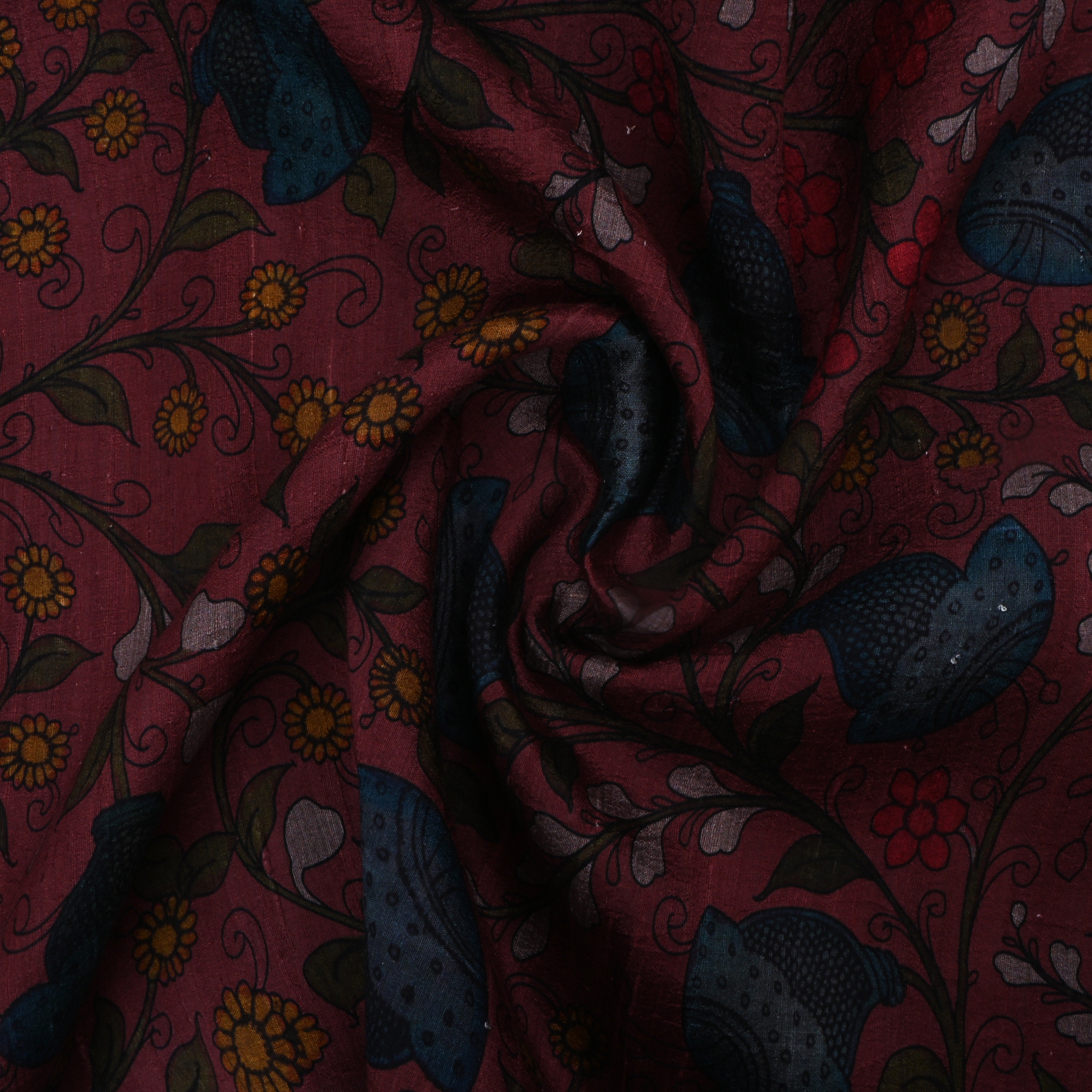 Cocoa Bean Red Dupion Fabric With Digital Print