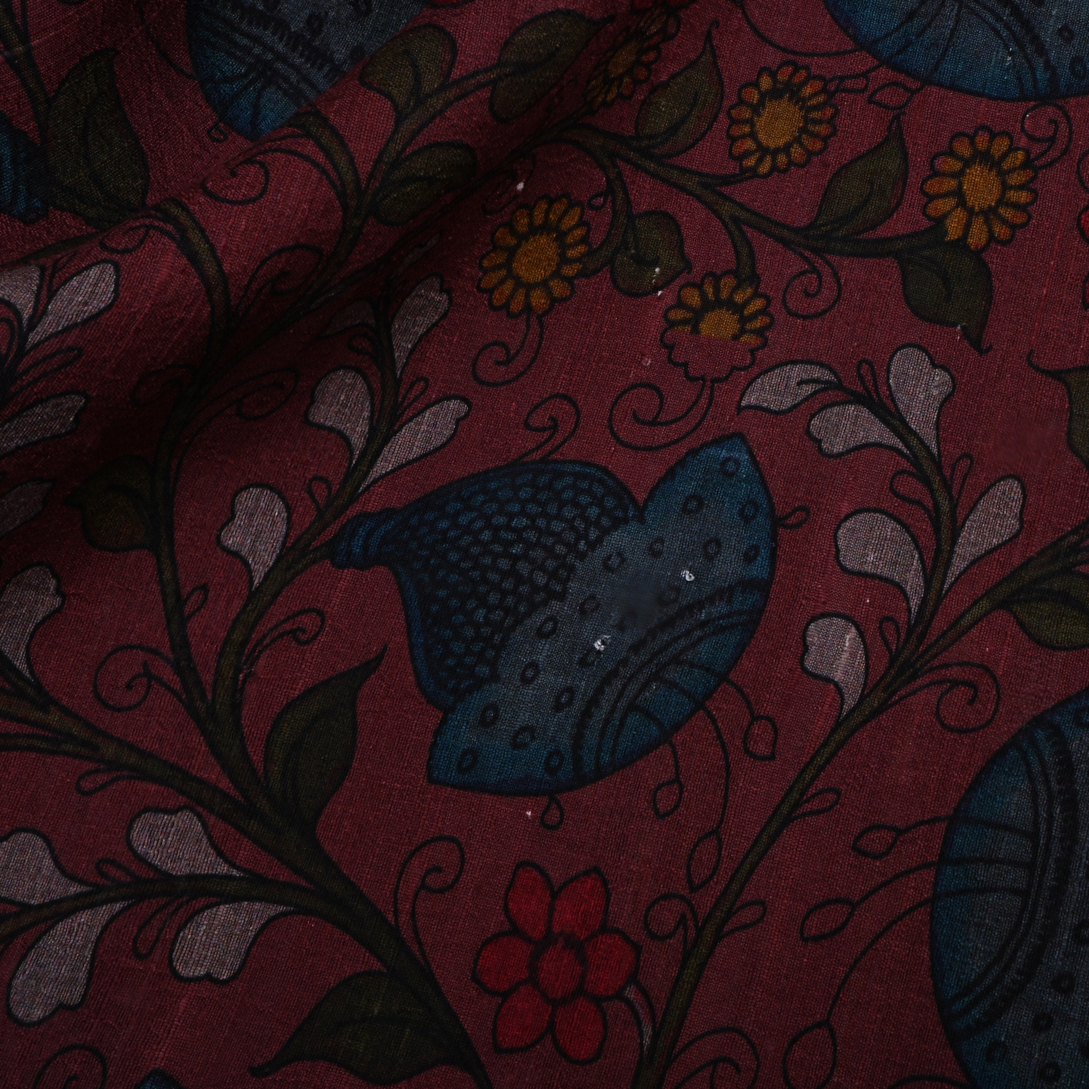 Cocoa Bean Red Dupion Fabric With Digital Print