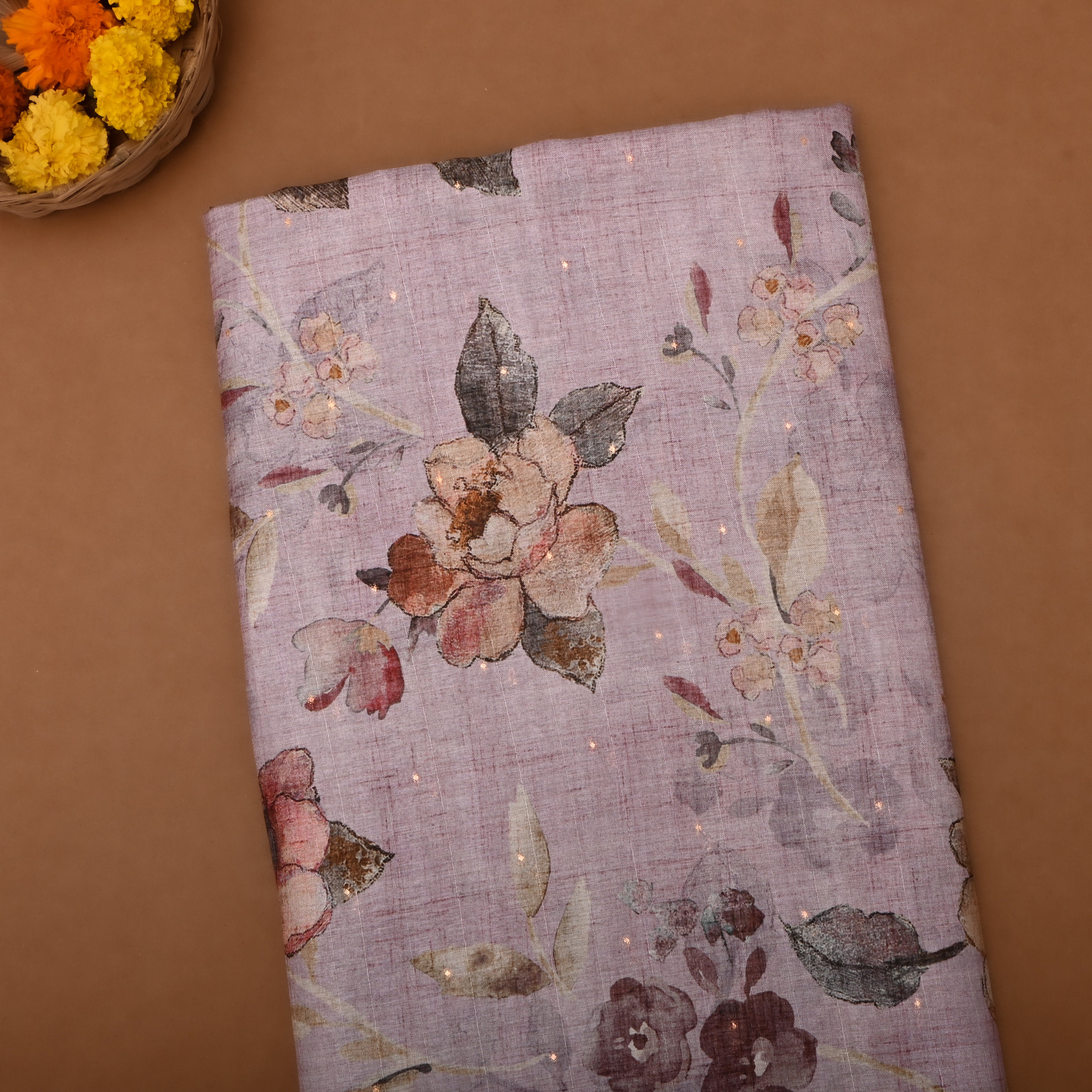 Lilac Tissue Fabric With Floral Prints