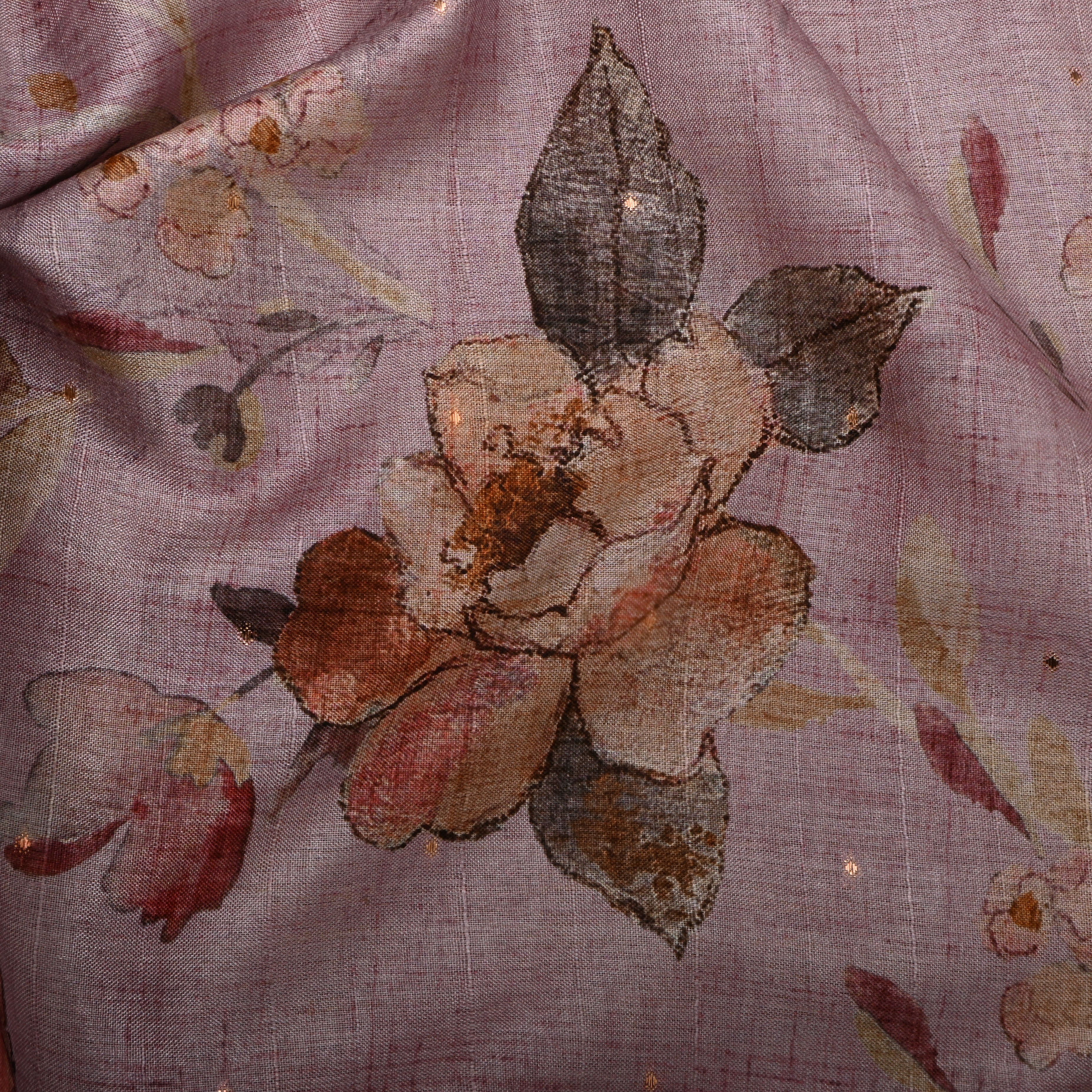 Lilac Tissue Fabric With Floral Prints