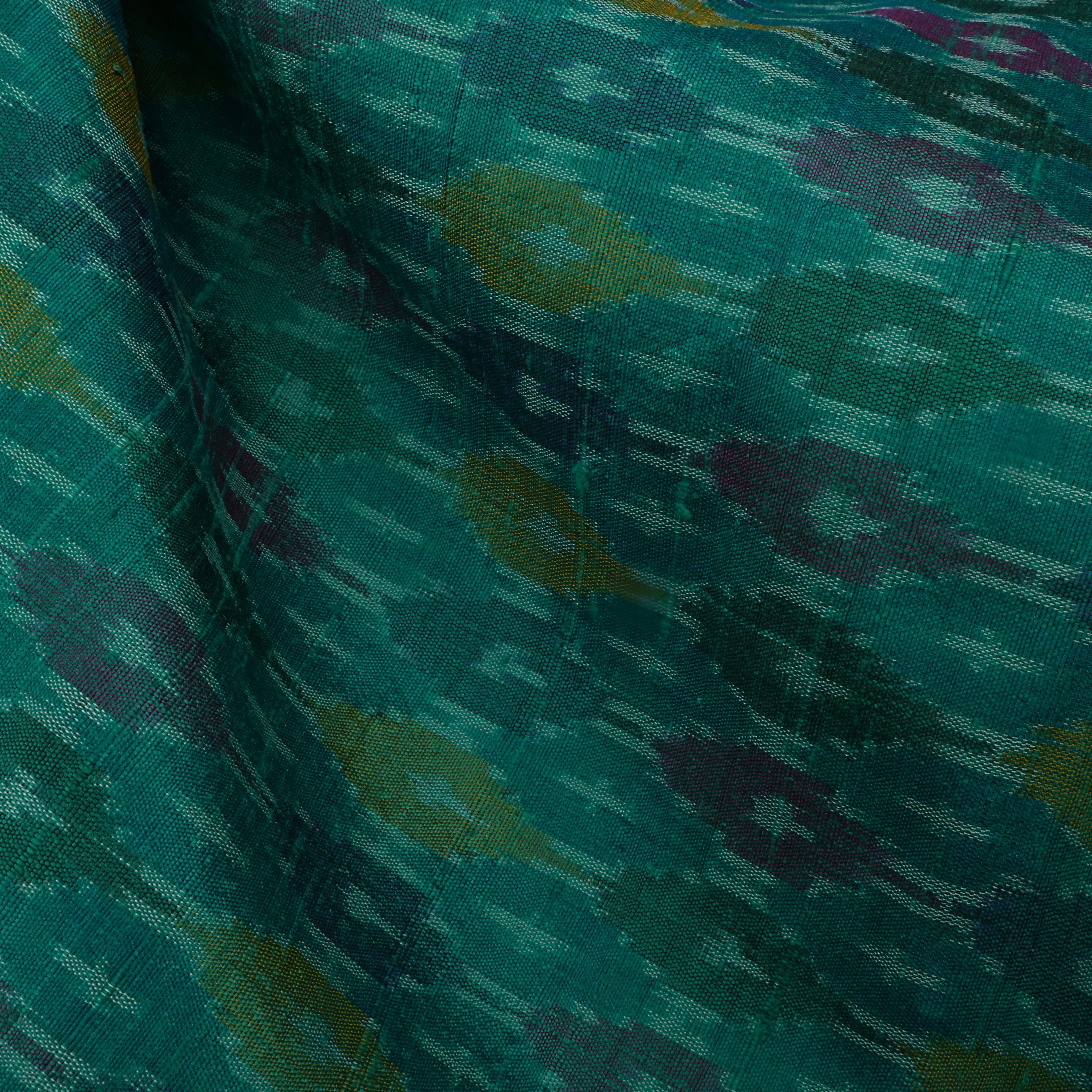 Aqua Deep Green Dupion Ikat Fabric