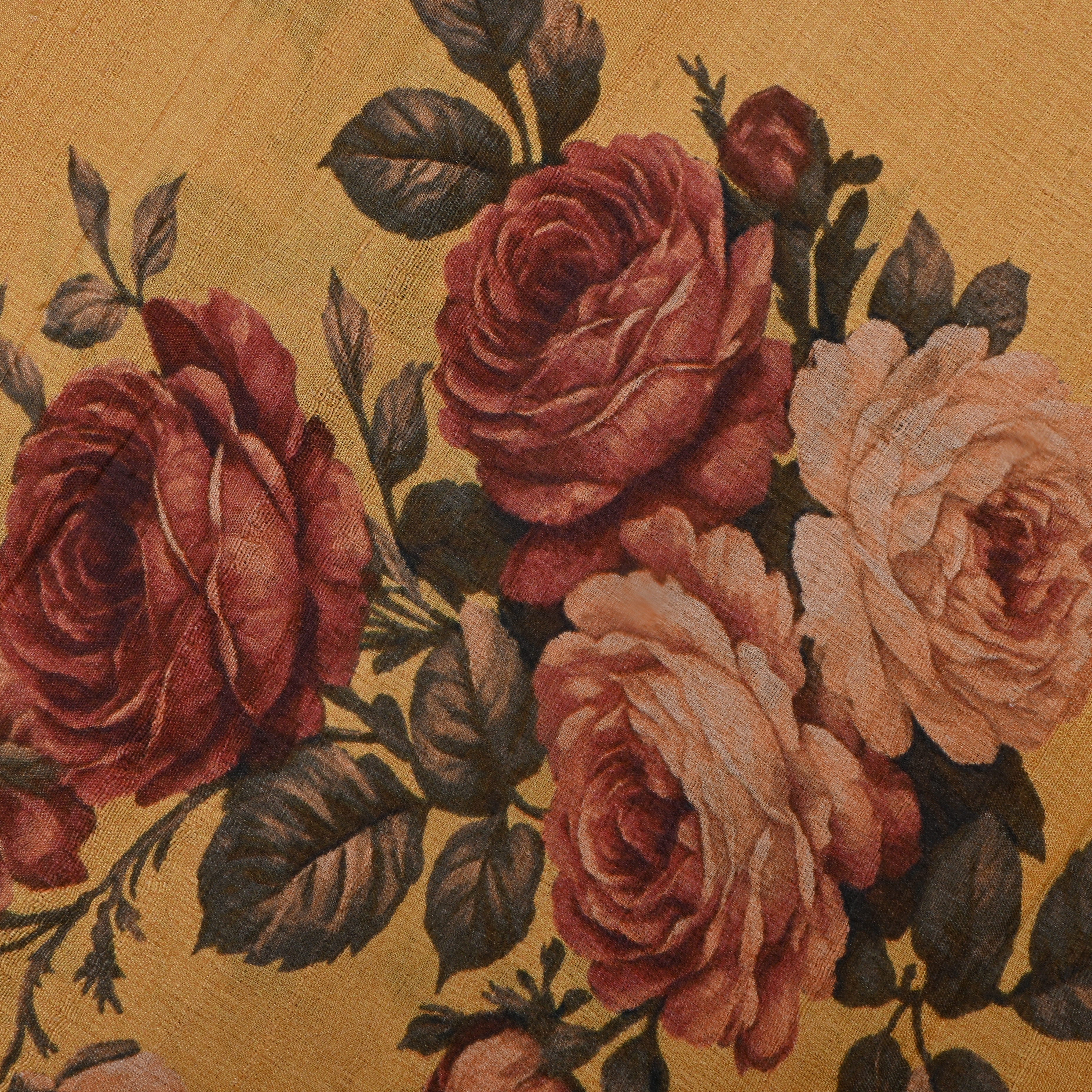 Tiger Orange Tussar Fabric With Floral Prints