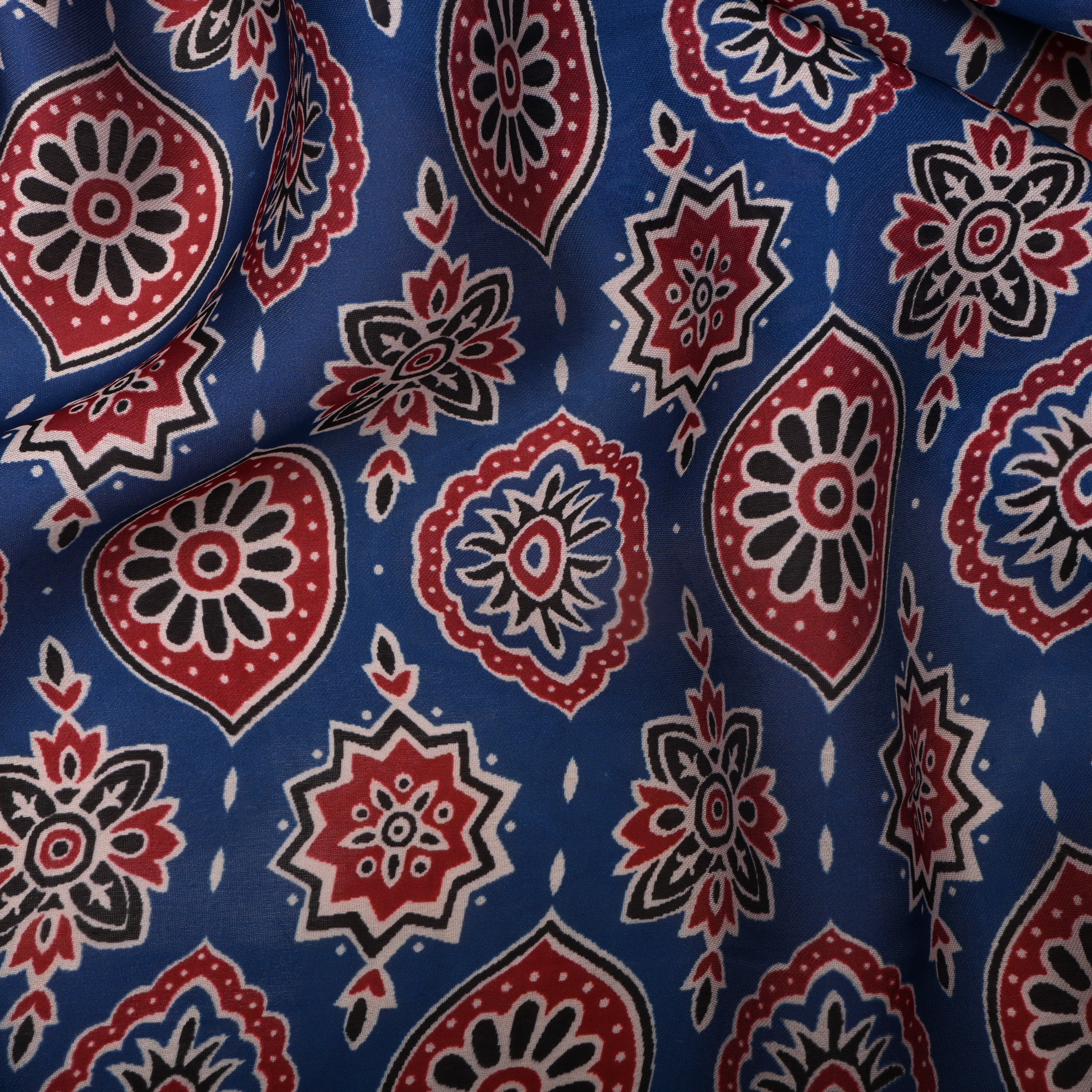 Azure Blue Silk Printed Fabric