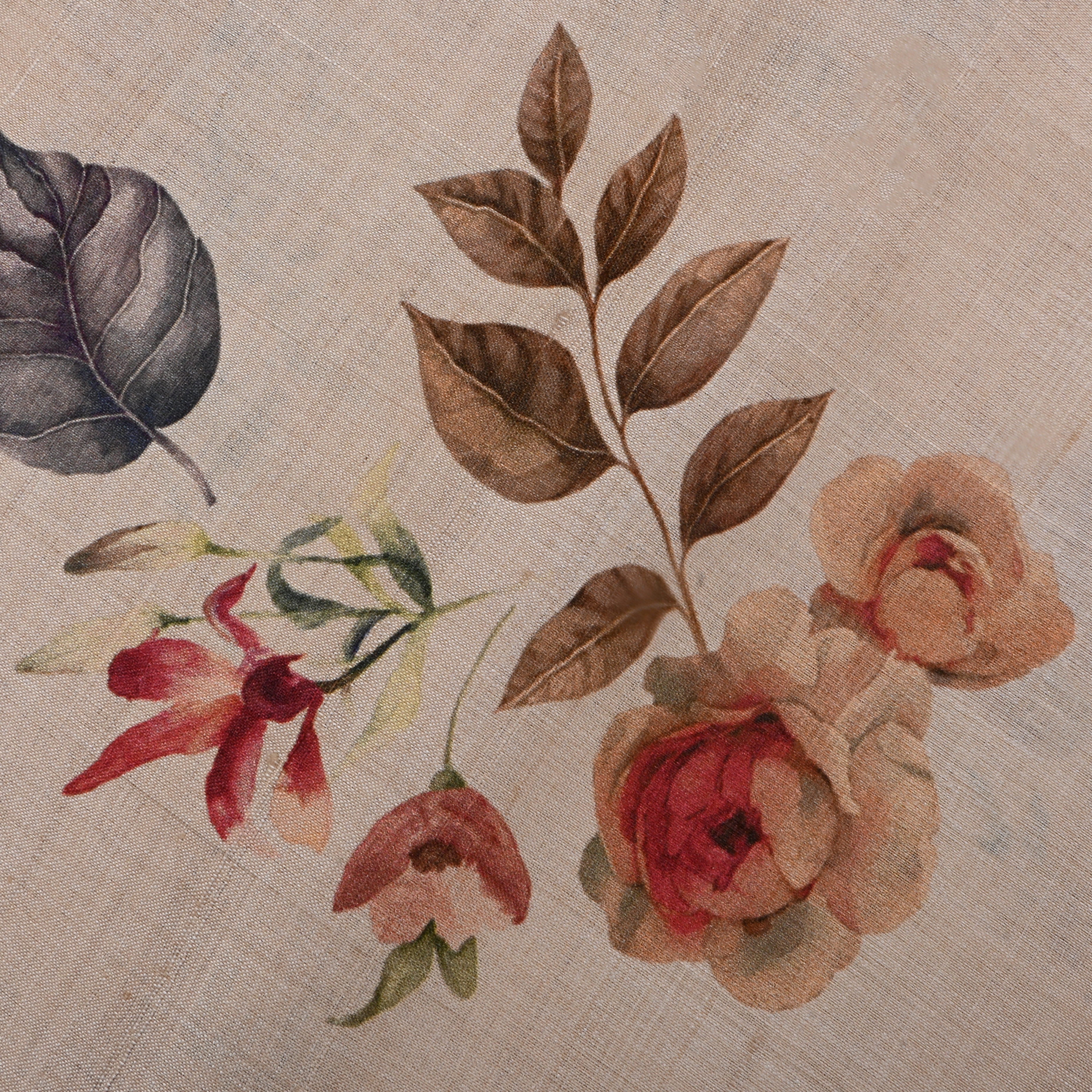 Almond Beige Tussar Fabric With Floral Prints