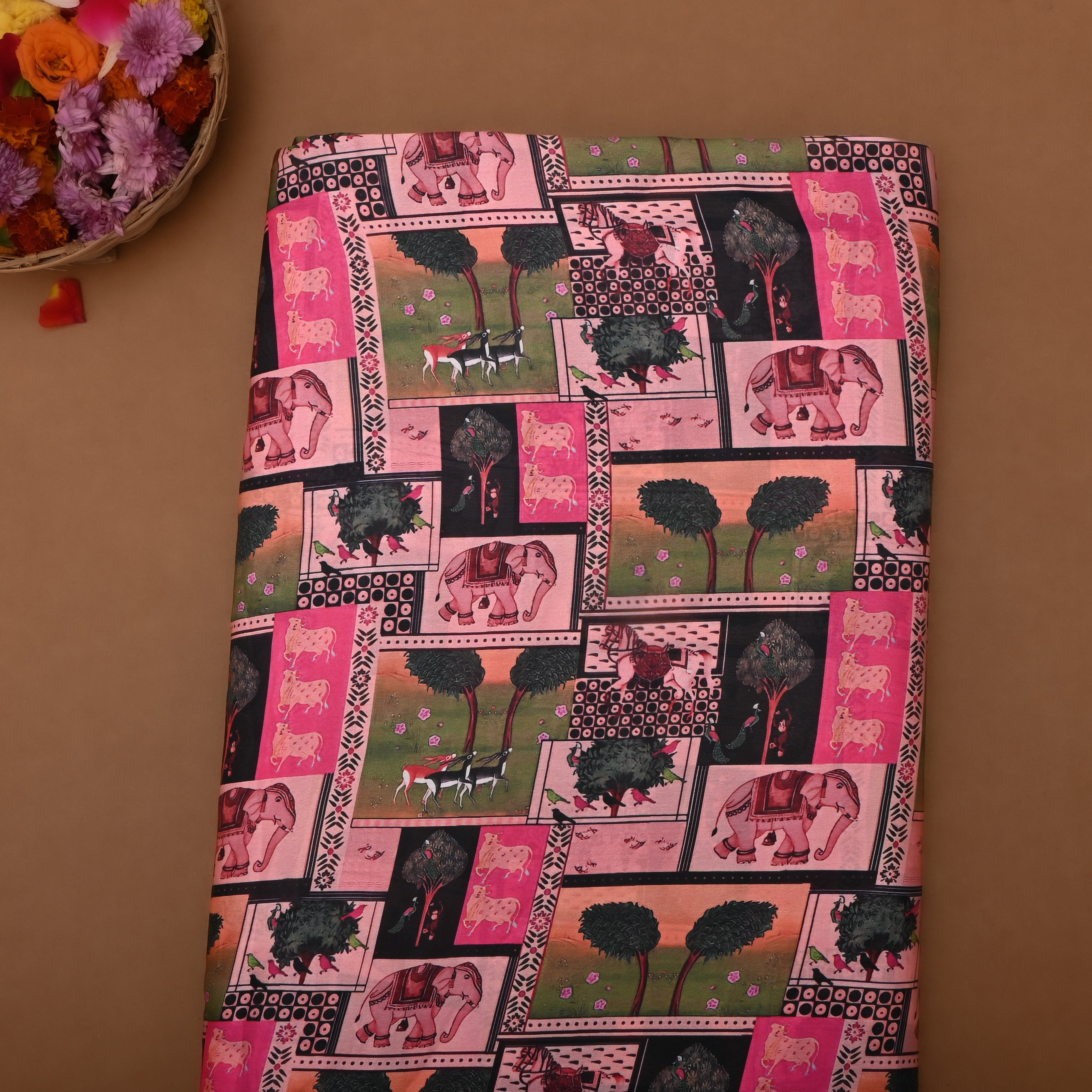 Soft Pink Silk Fabric With Printed Design