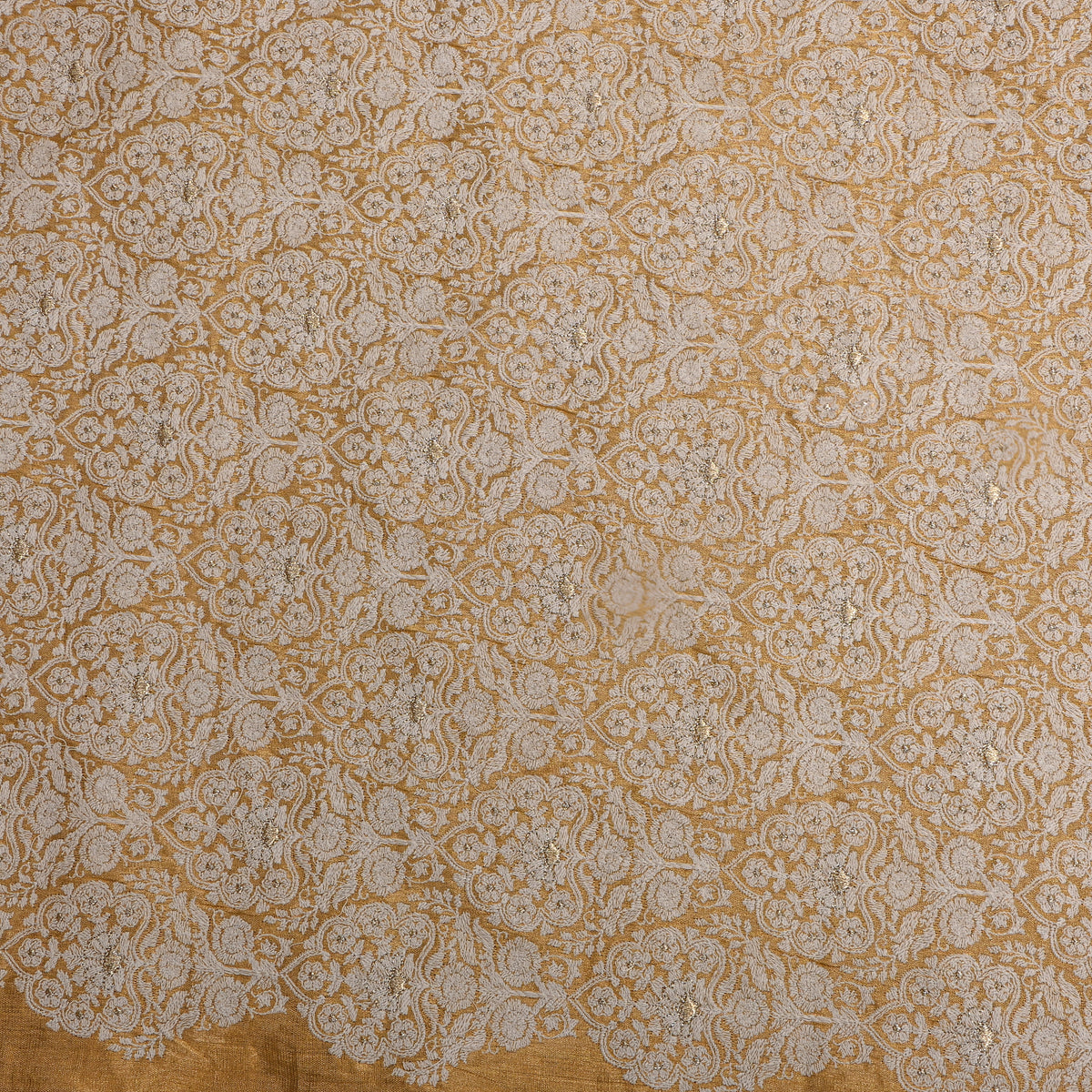 Gold Floral Jaal Thread Work Tissue Fabric