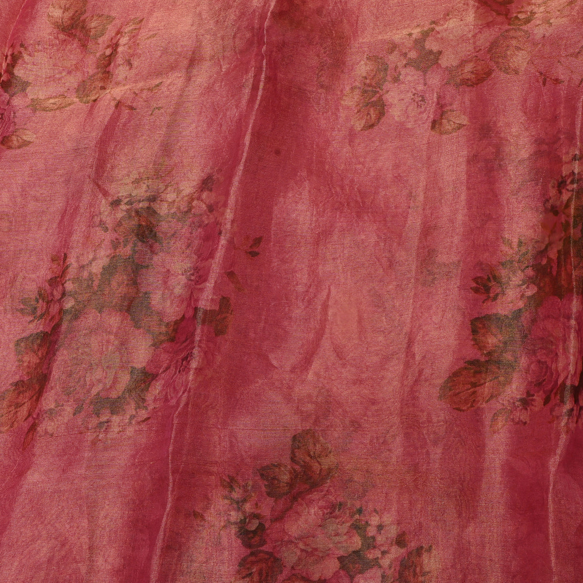 Fuchsia Pink Floral Print Organza Tissue Fabric