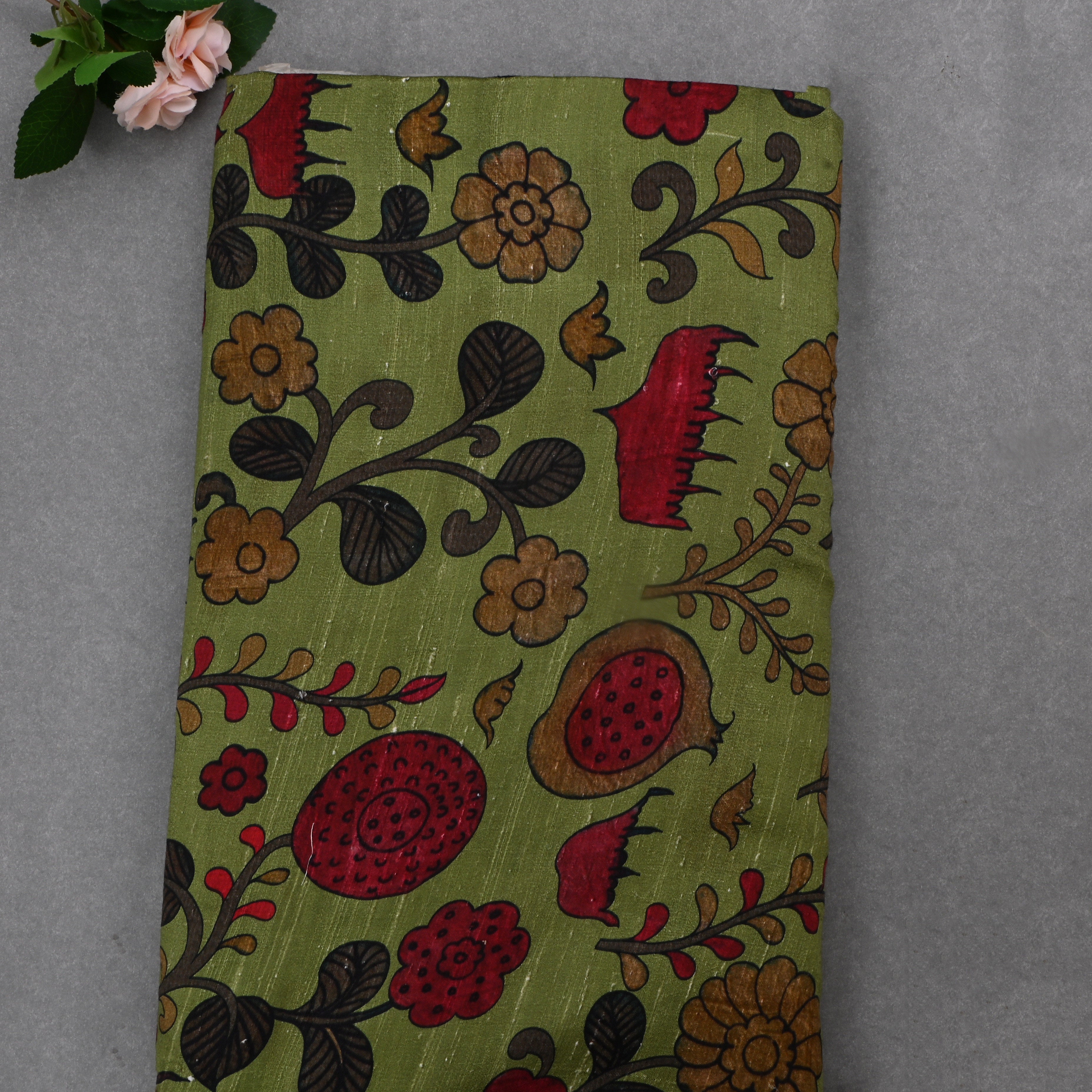 Woodland Green Dupion Fabric With Digital Print