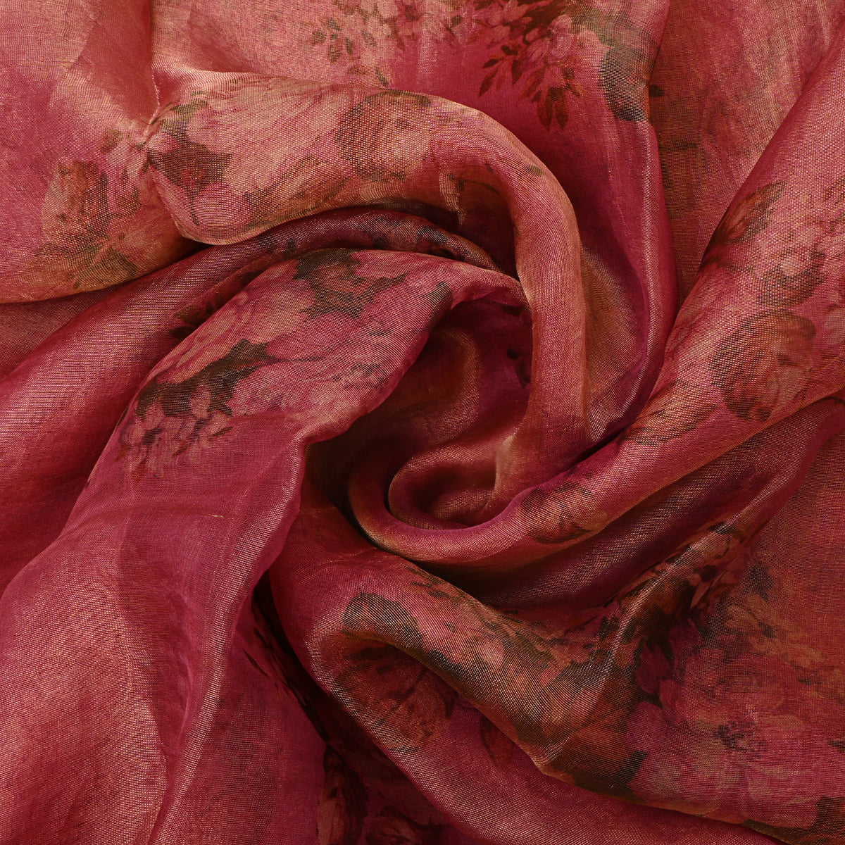 Fuchsia Pink Floral Print Organza Tissue Fabric