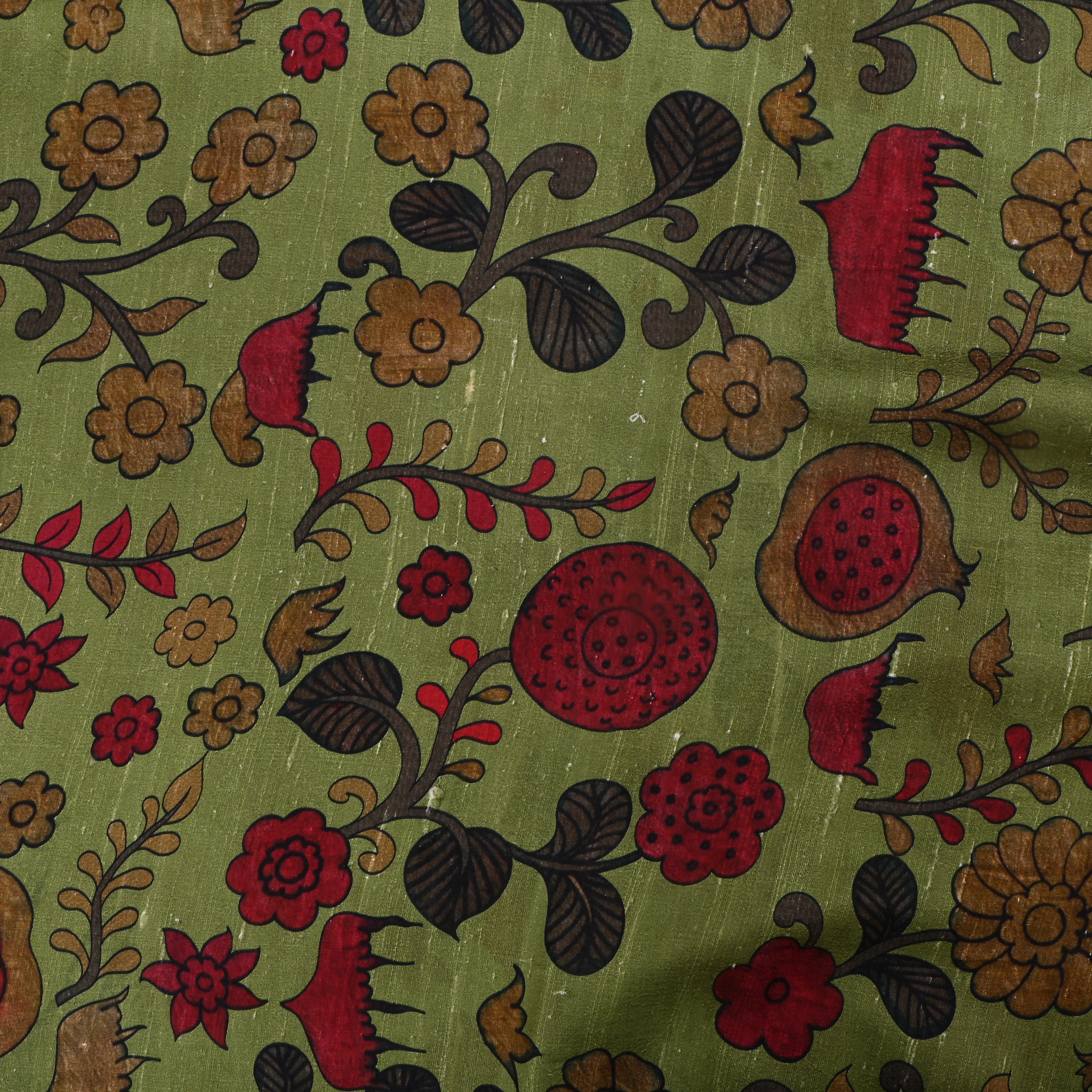 Woodland Green Dupion Fabric With Digital Print