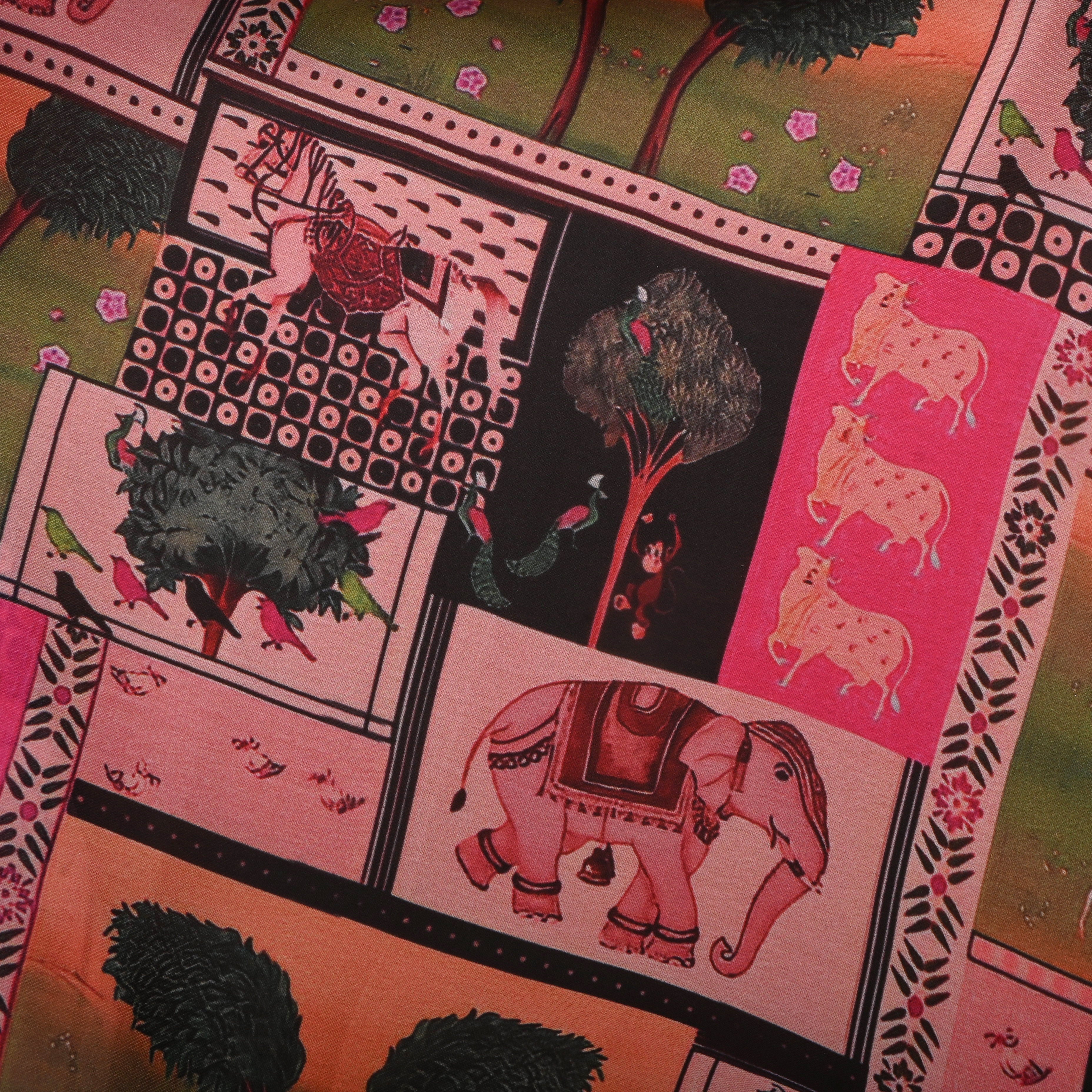 Soft Pink Silk Fabric With Printed Design