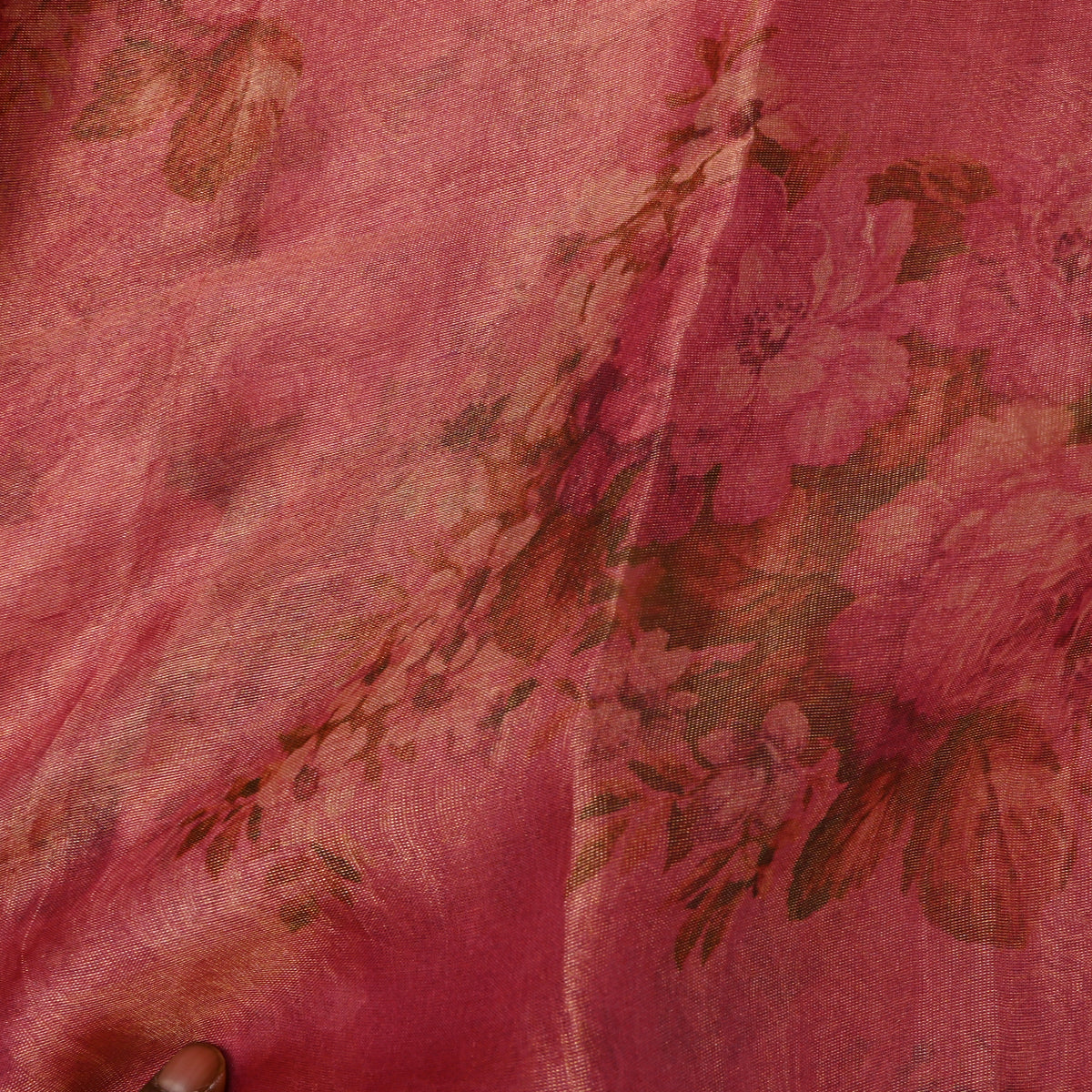 Fuchsia Pink Floral Print Organza Tissue Fabric