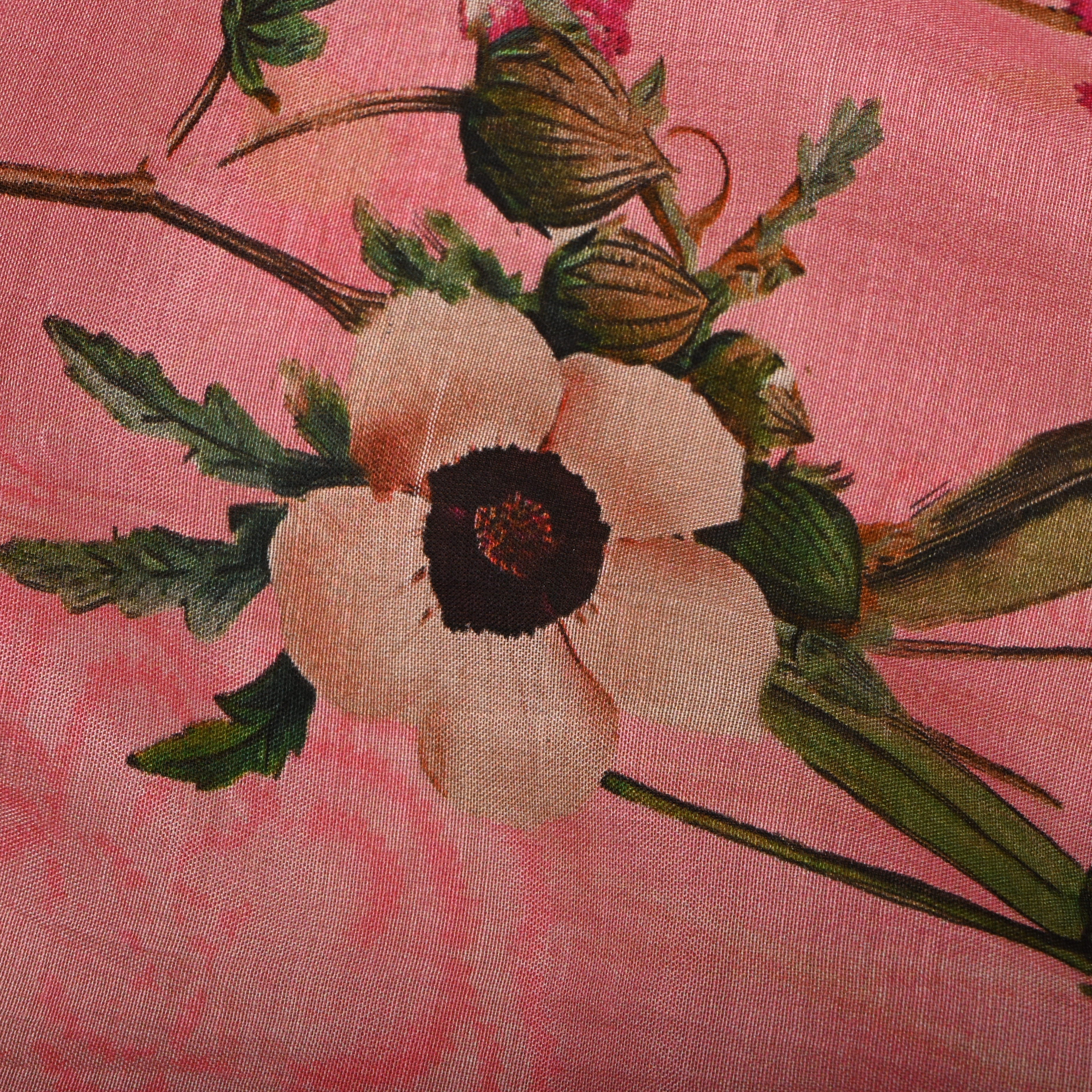 Soft Pink Silk Fabric With Floral Prints