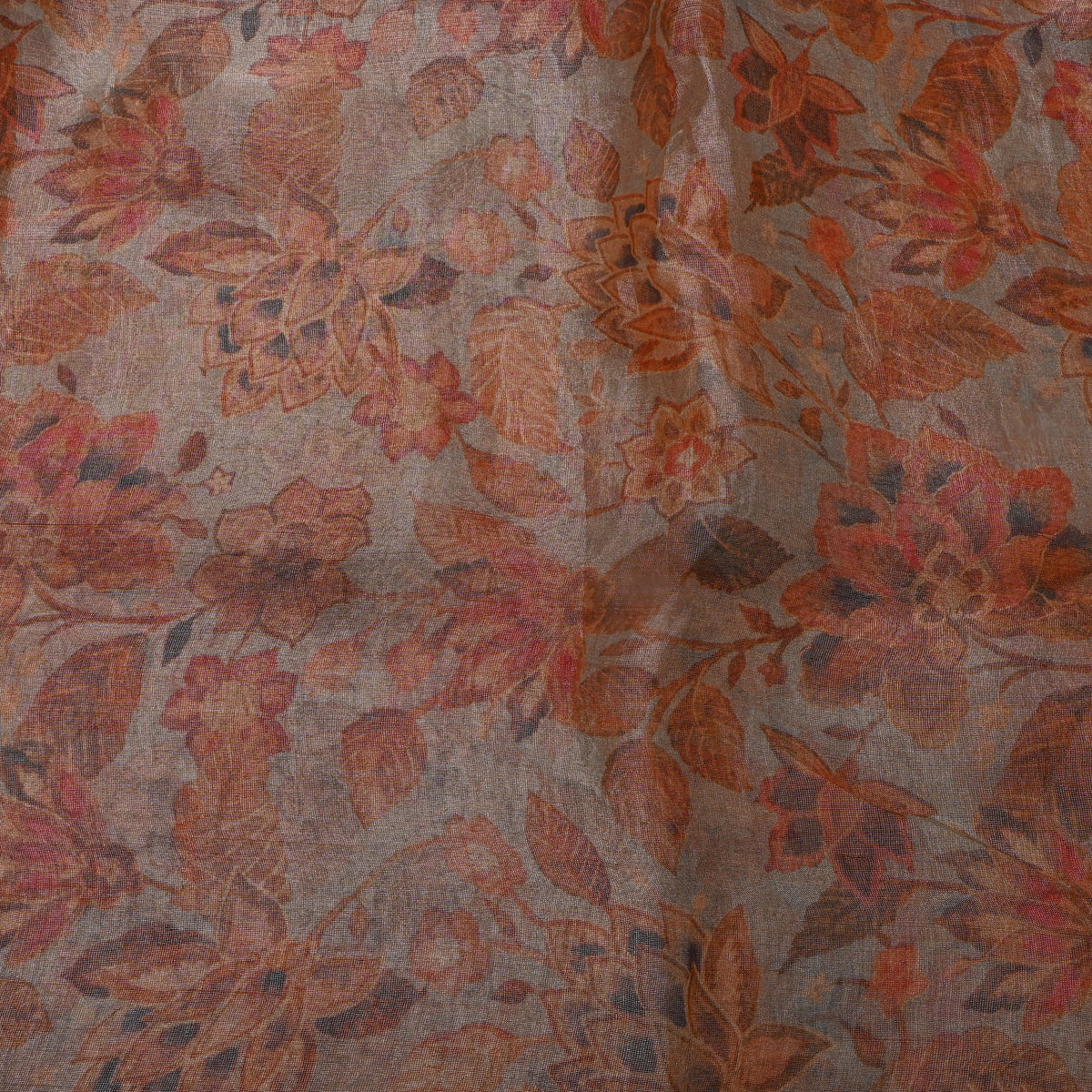 Fade Tangerine Orange Floral Print Organza Tissue Fabric