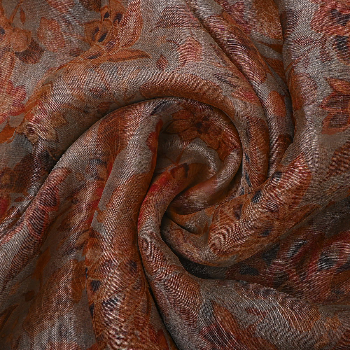 Fade Tangerine Orange Floral Print Organza Tissue Fabric