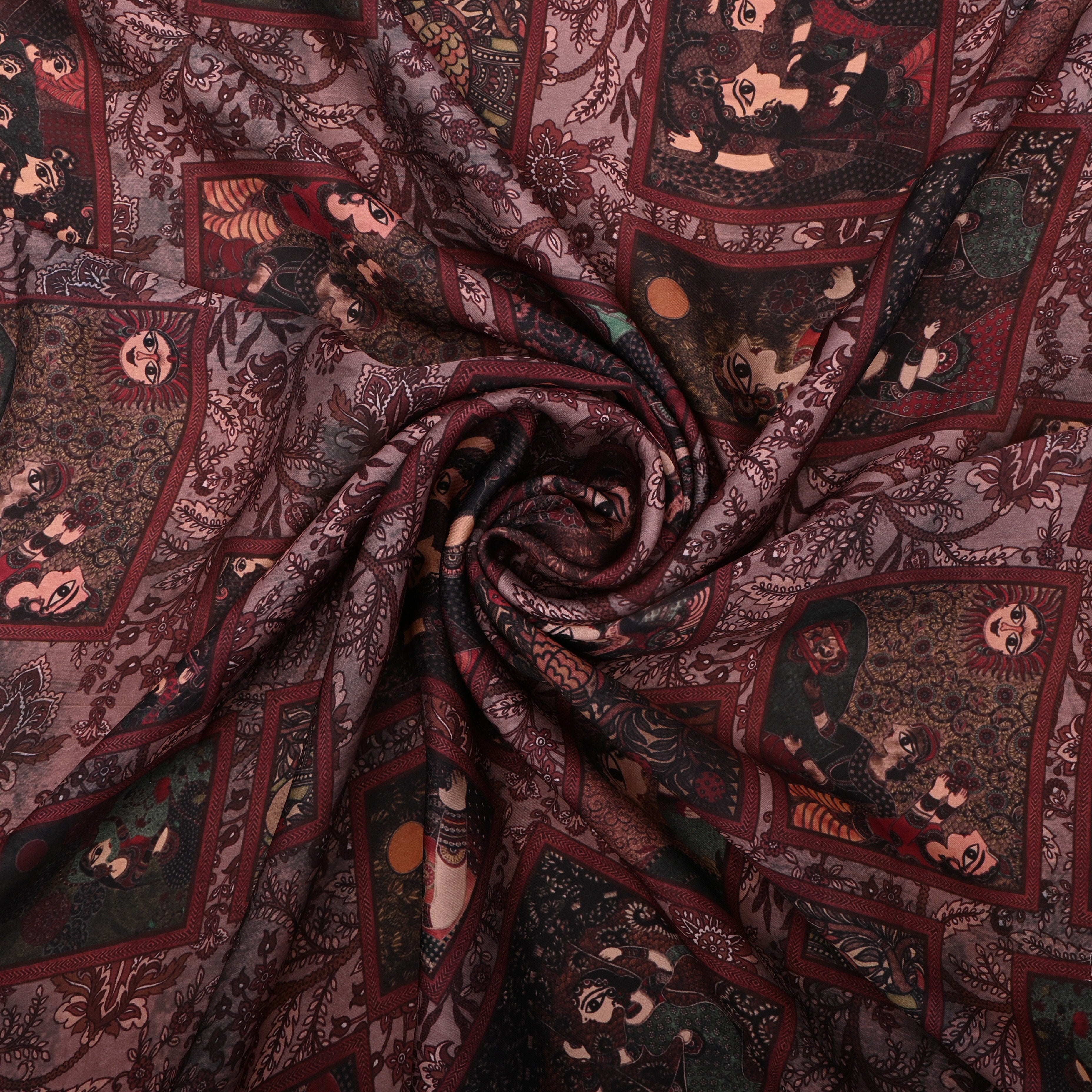 Maroon Silk Fabric With Floral Design