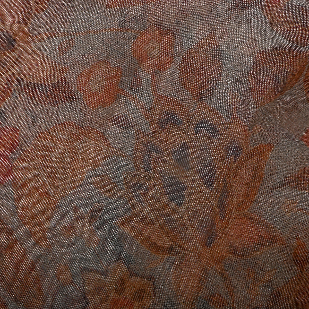Fade Tangerine Orange Floral Print Organza Tissue Fabric