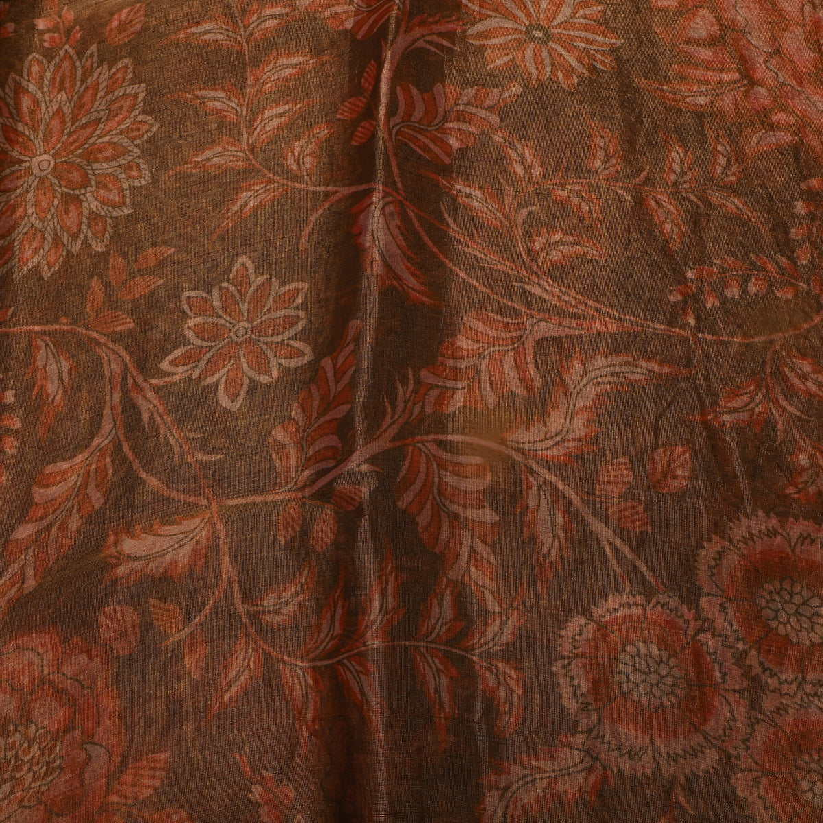Cocoa Brown Floral Print Organza Tissue Fabric