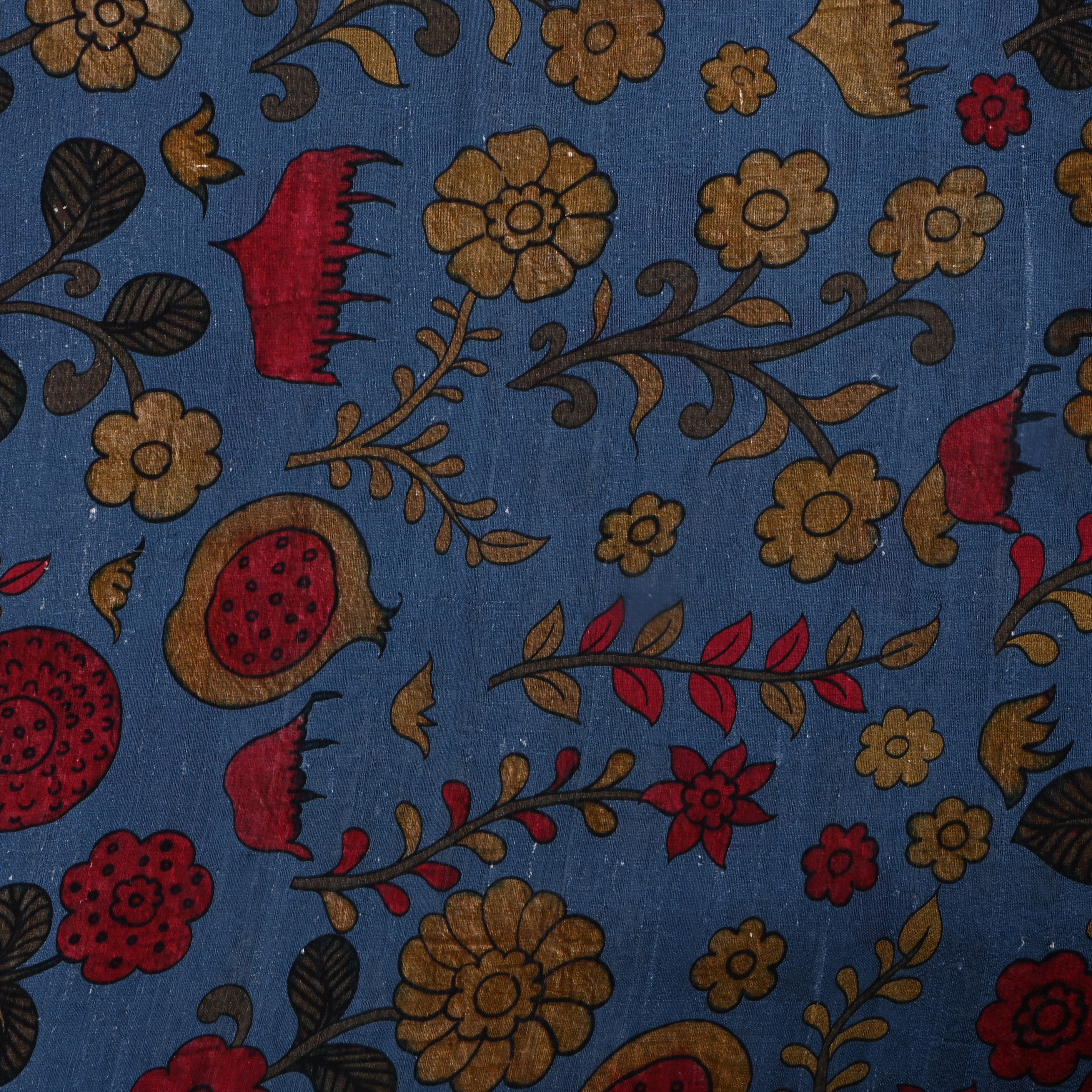 Dark Blue Gray Dupion Fabric With Digital Print