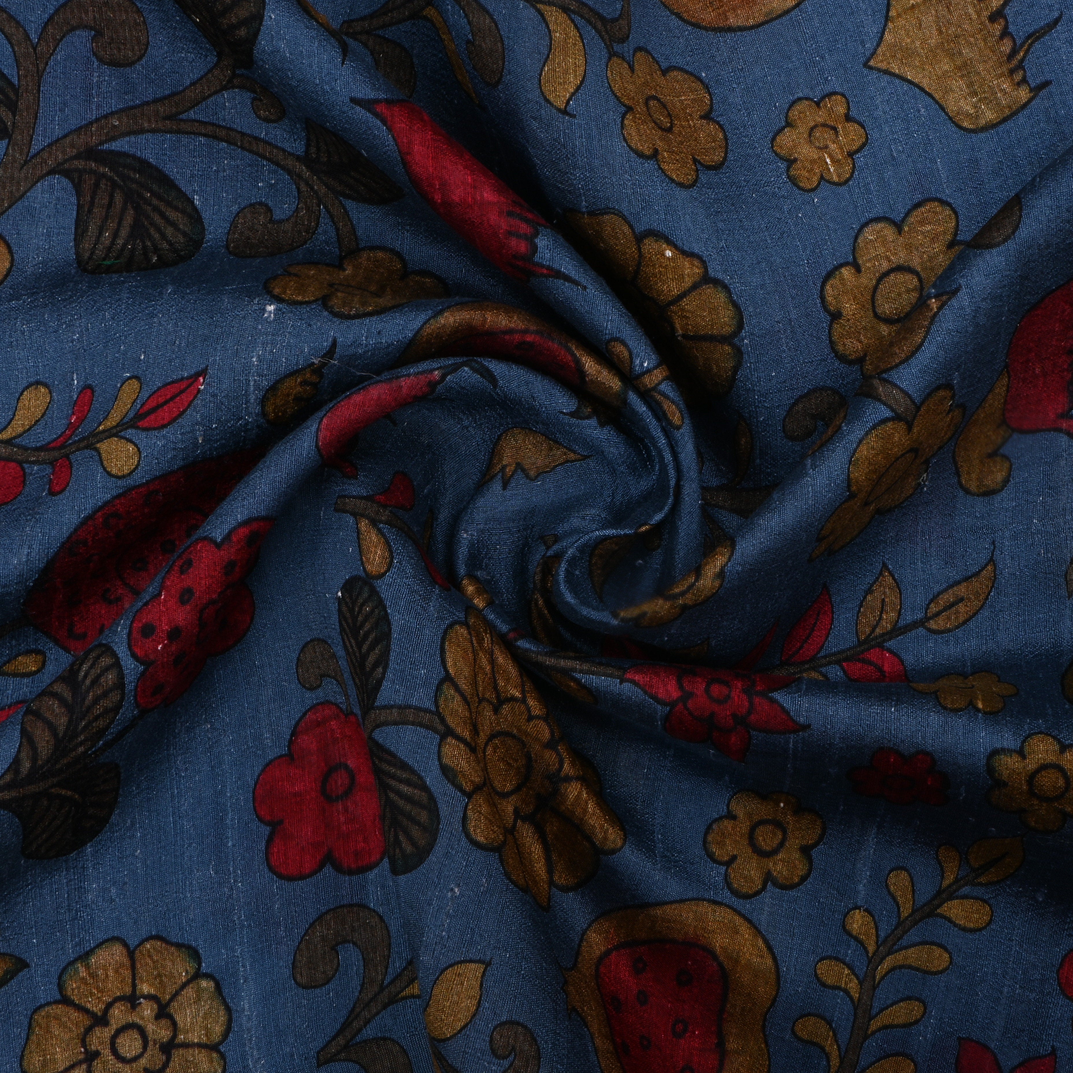 Dark Blue Gray Dupion Fabric With Digital Print