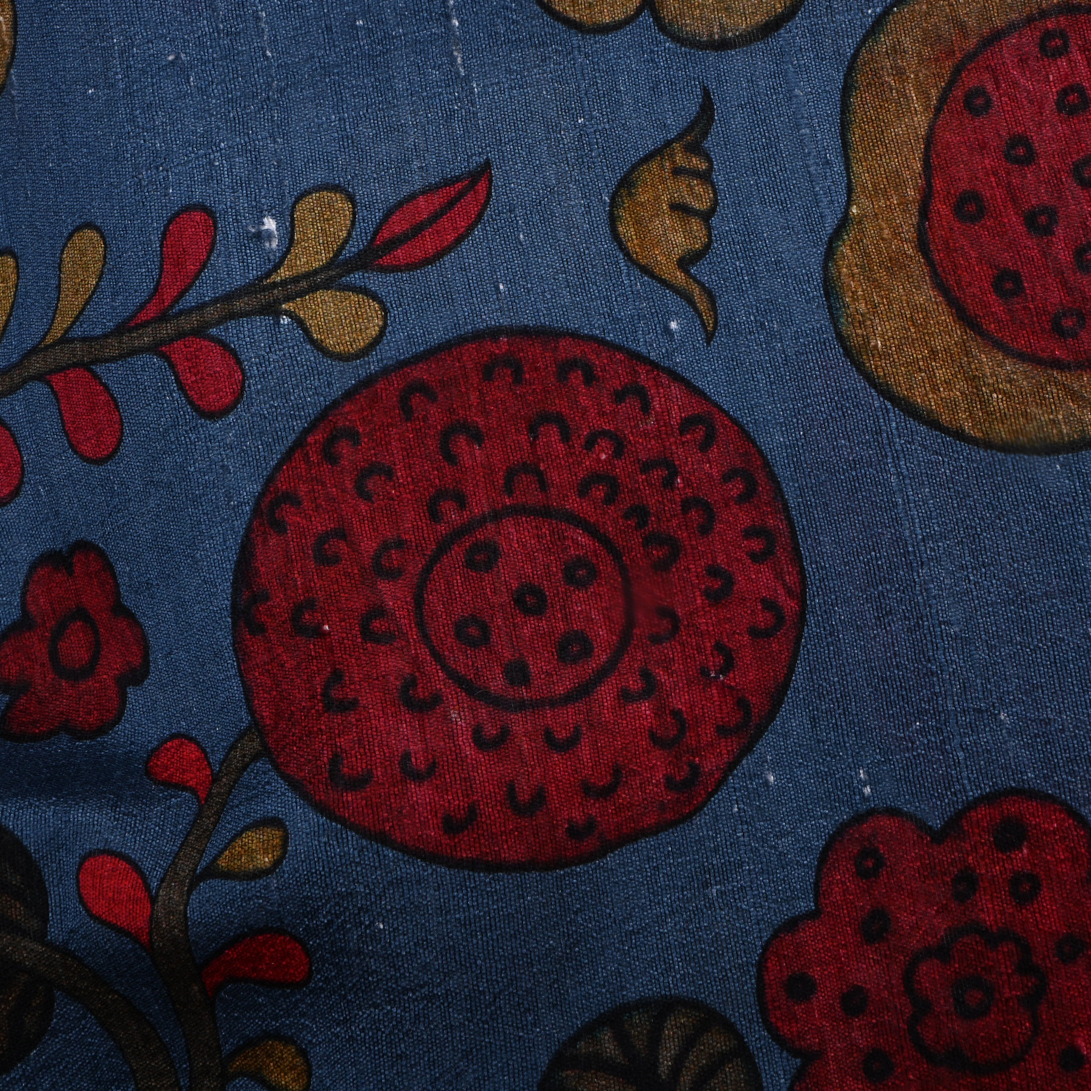 Dark Blue Gray Dupion Fabric With Digital Print