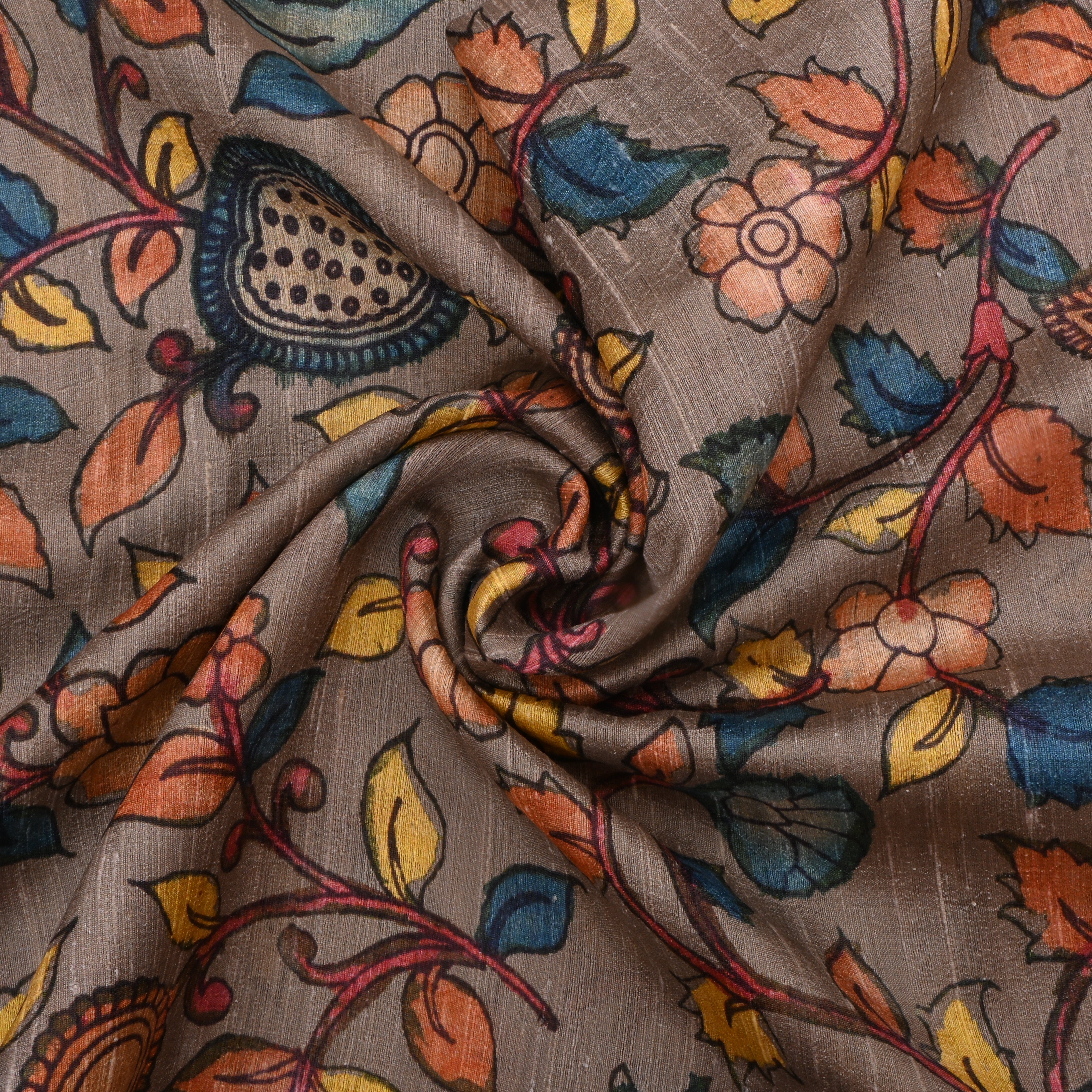 Treetop Taupe Dupion Fabric With Digital Print