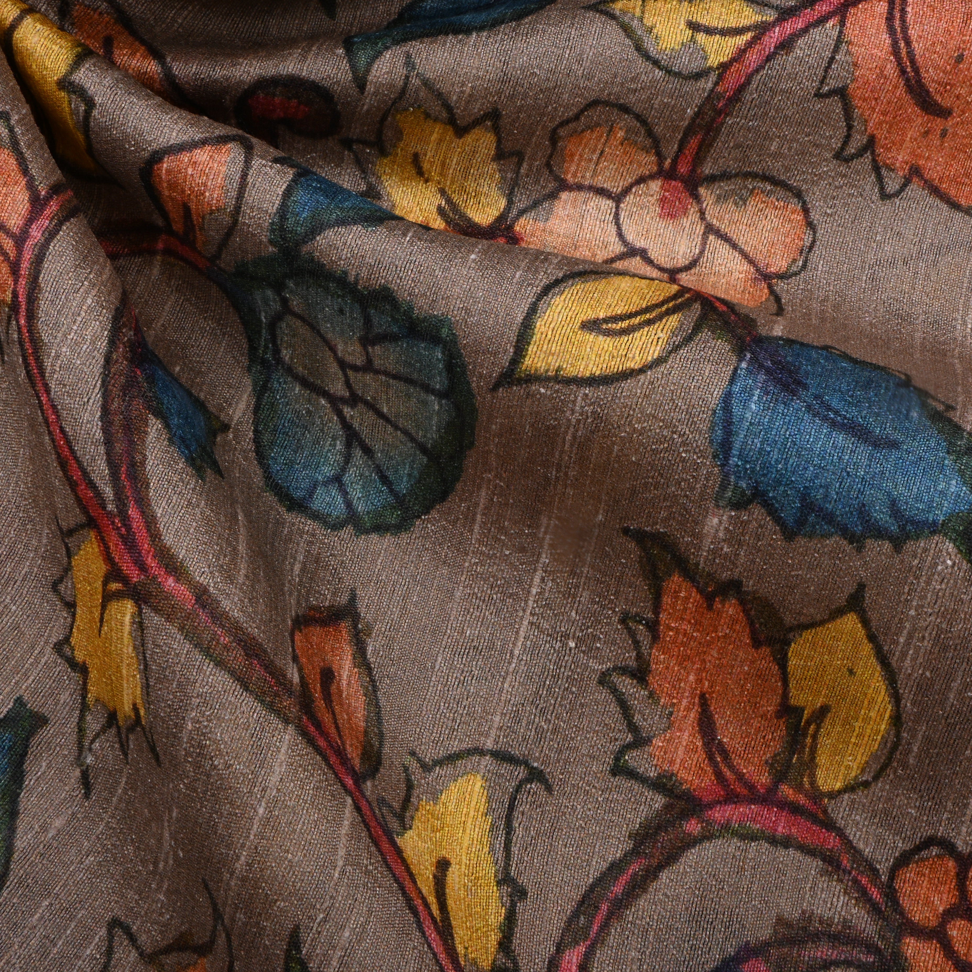 Treetop Taupe Dupion Fabric With Digital Print