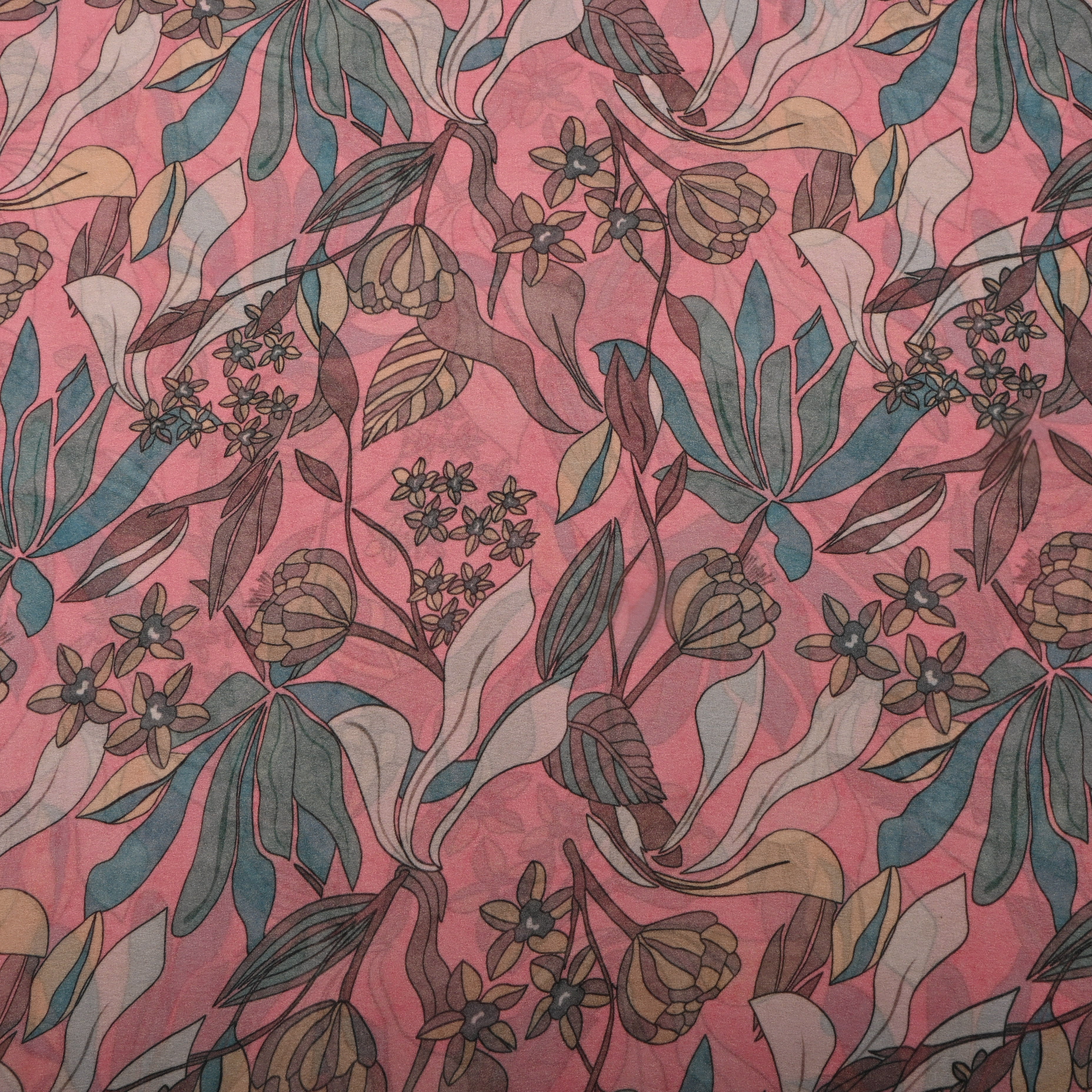 Rose Pink Tissue Fabric With Digital Prints