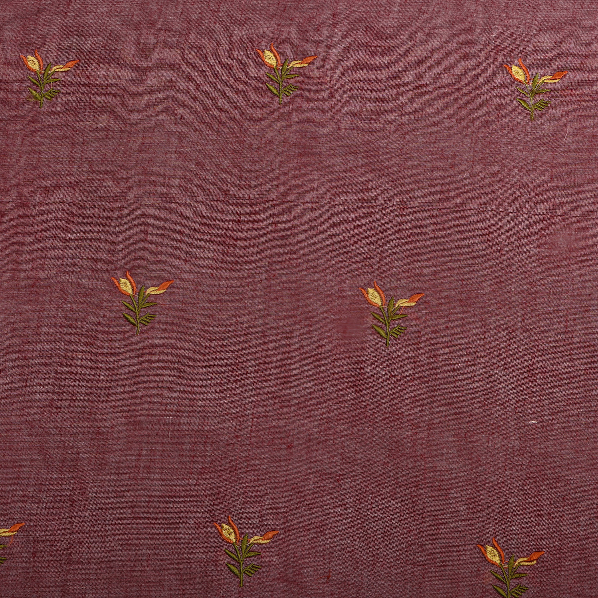 Brighty Magenta With Rust Thread Work Butti Cotton Fabric