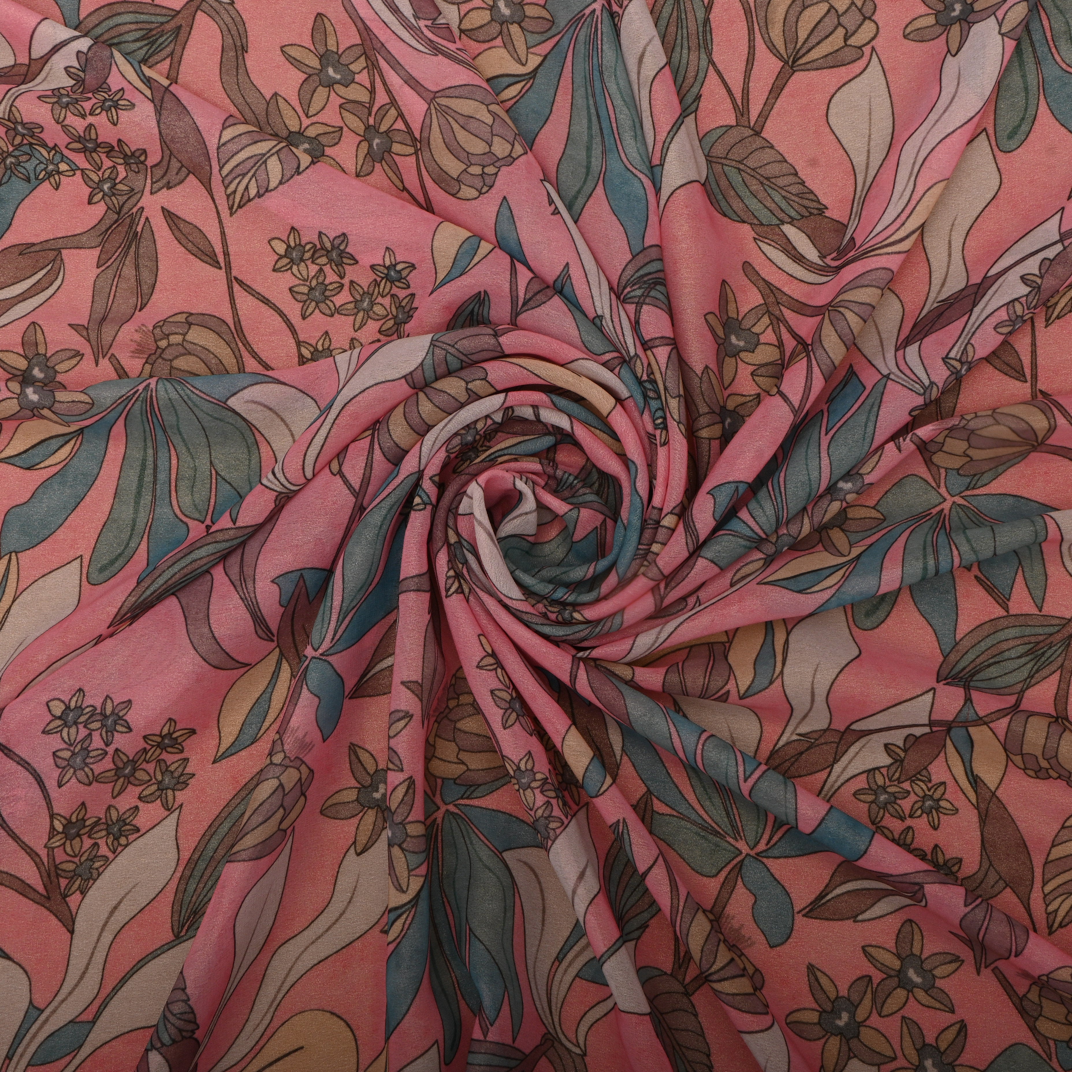 Rose Pink Tissue Fabric With Digital Prints