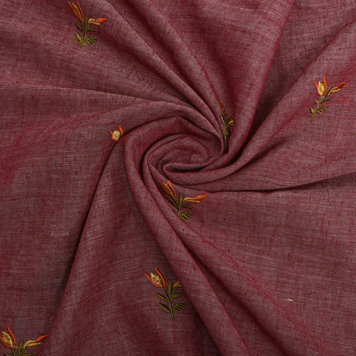 Brighty Magenta With Rust Thread Work Butti Cotton Fabric