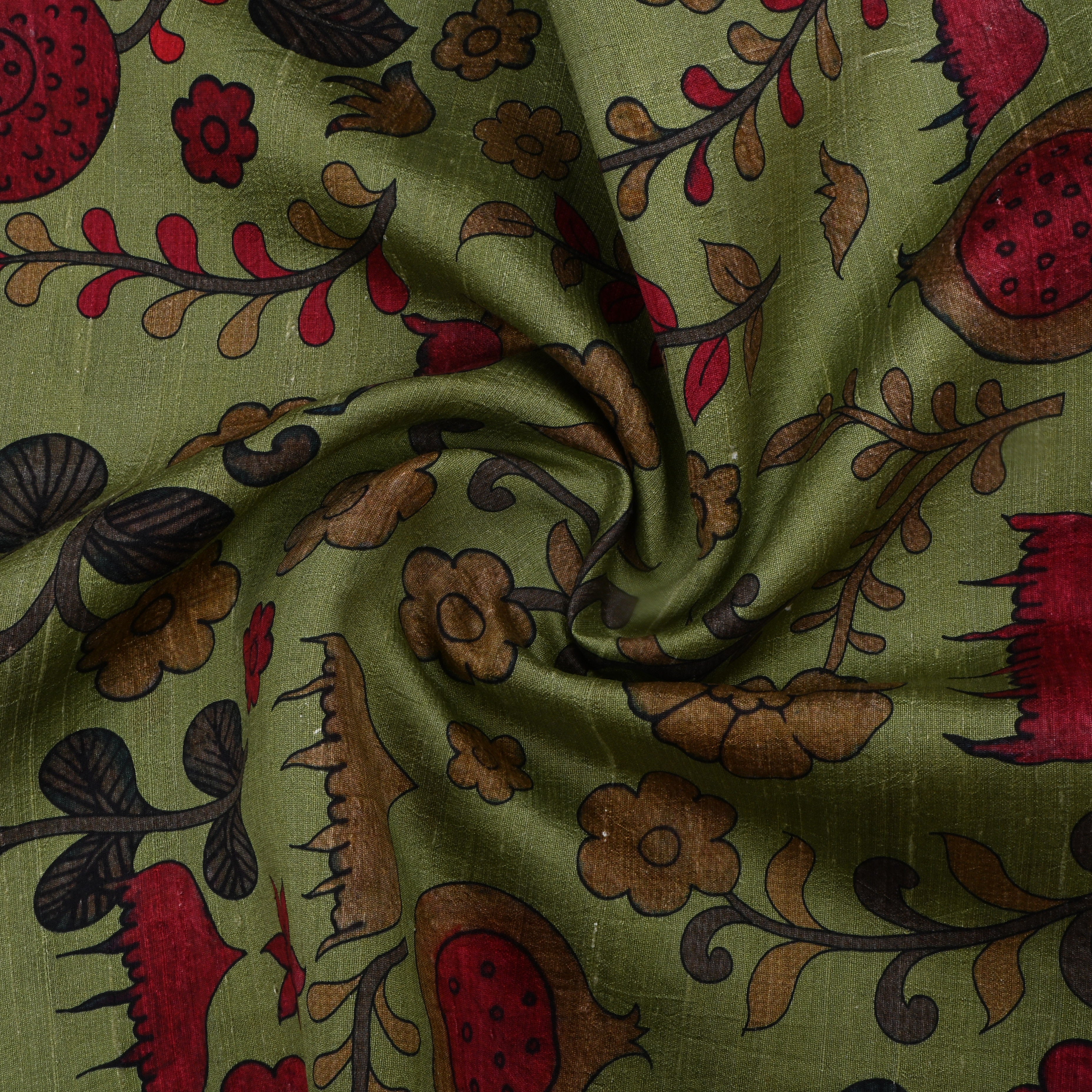 Finch Greenish Yellow Dupion Fabric With Printed Design