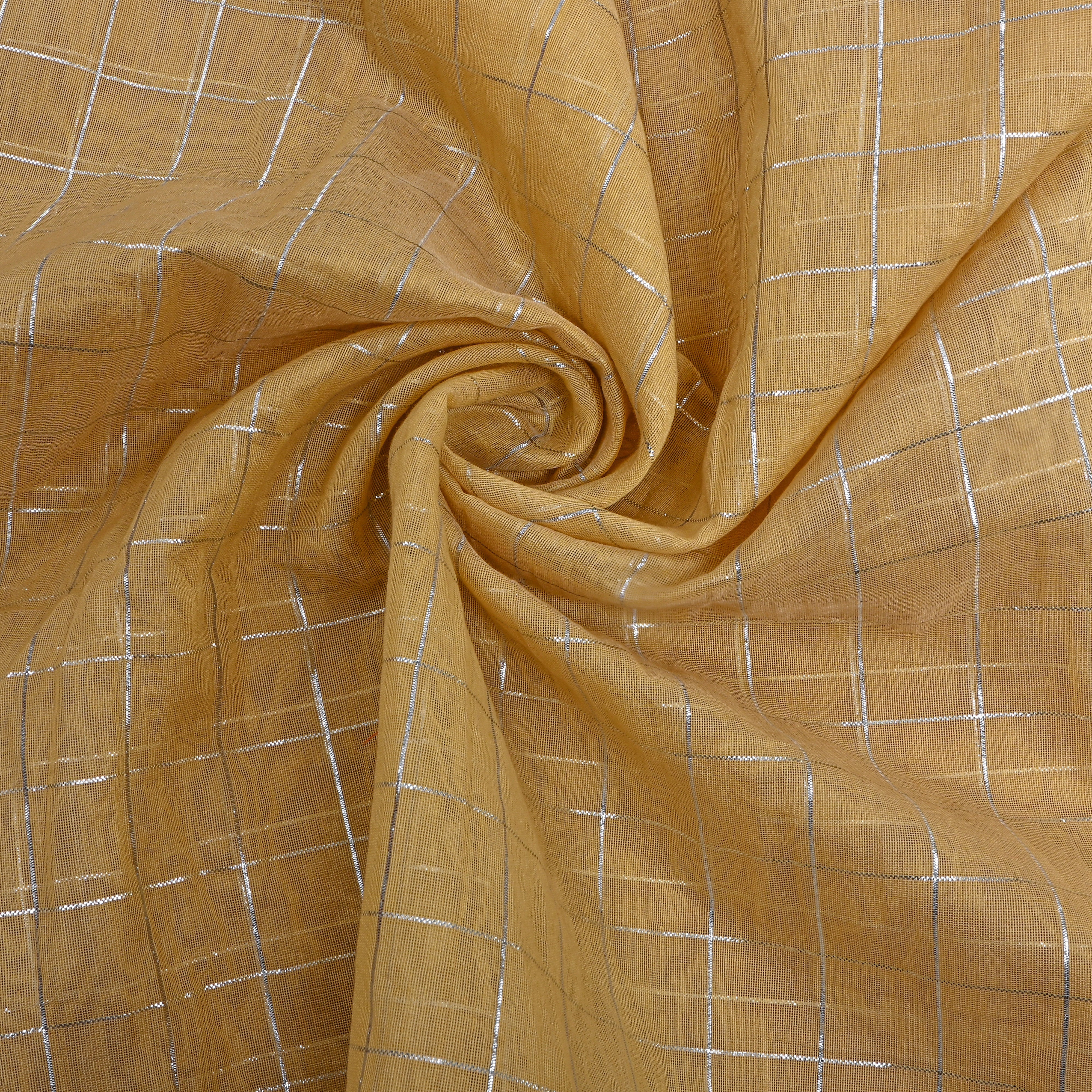 Beige Check Chanderi Fabric