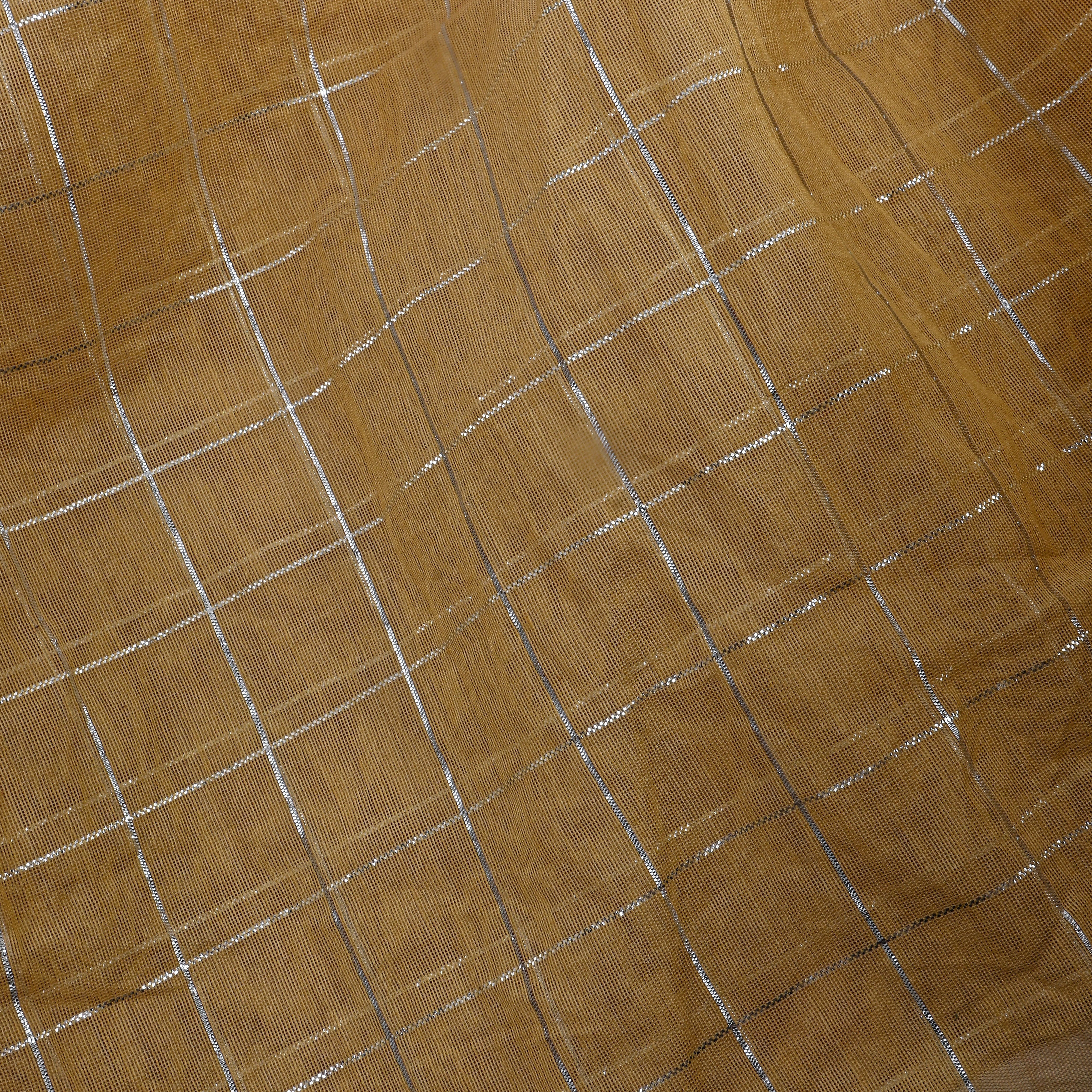 Beige Check Chanderi Fabric
