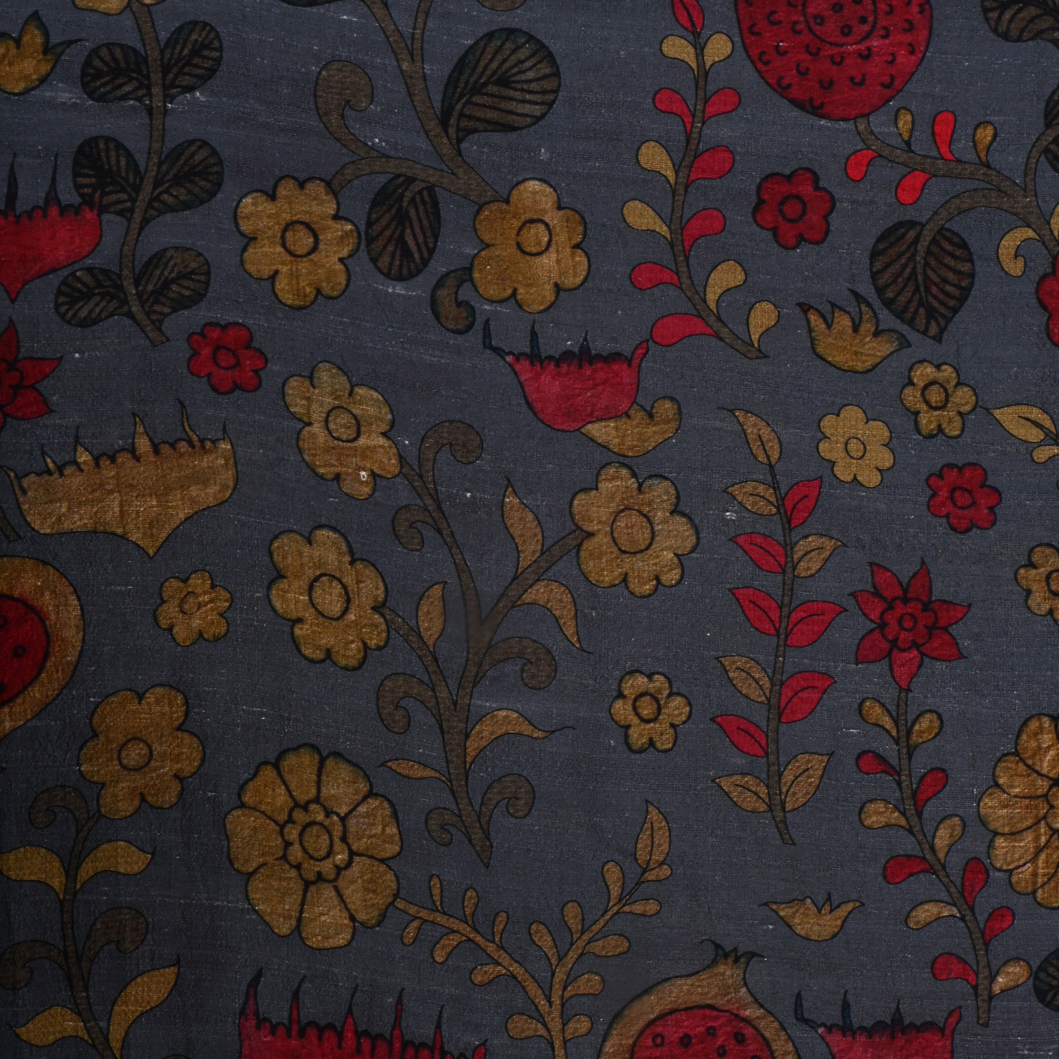 Gunmetal Blue Dupion Fabric With Digital Print