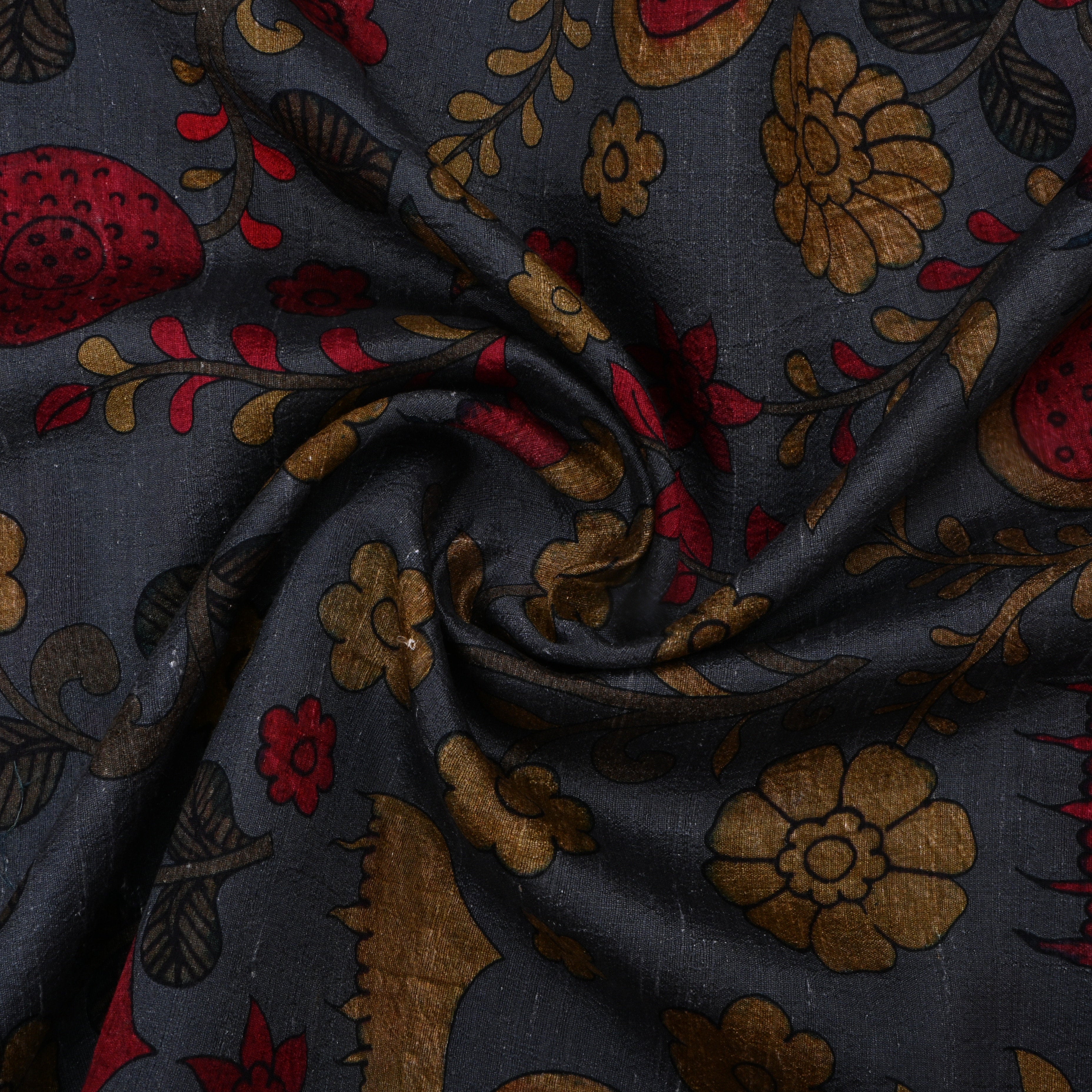 Gunmetal Blue Dupion Fabric With Digital Print