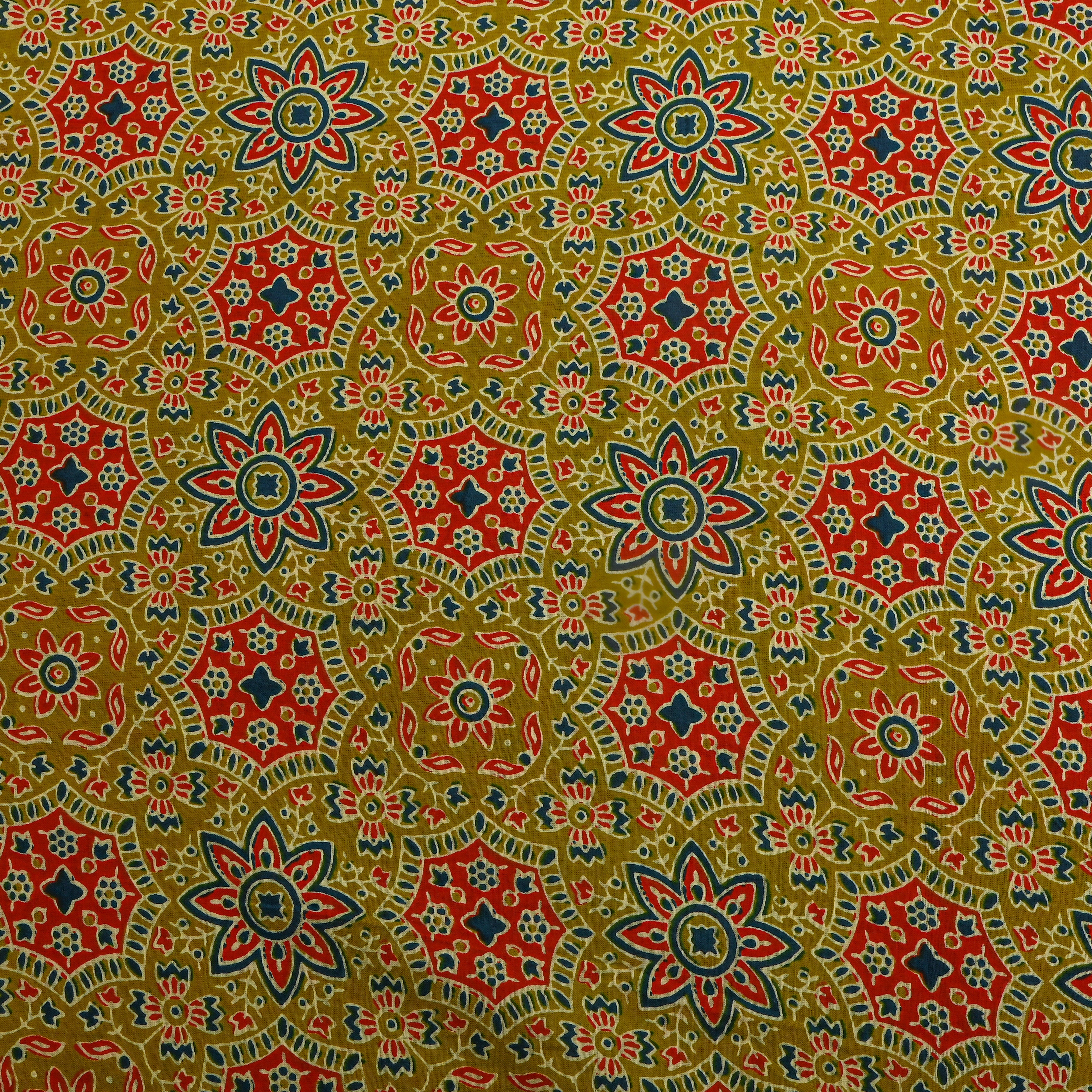 Green Floral Medallion Printed Cotton Fabric